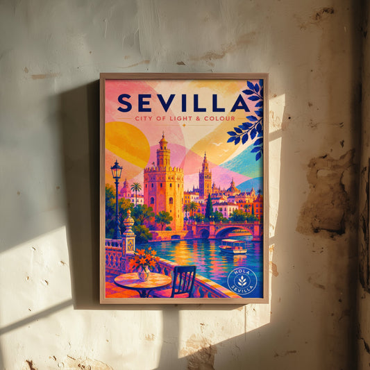 Sevilla Spain Travel Poster - Vibrant Art Print - Giralda Tower Illustration - Seville City of Colour 3/3