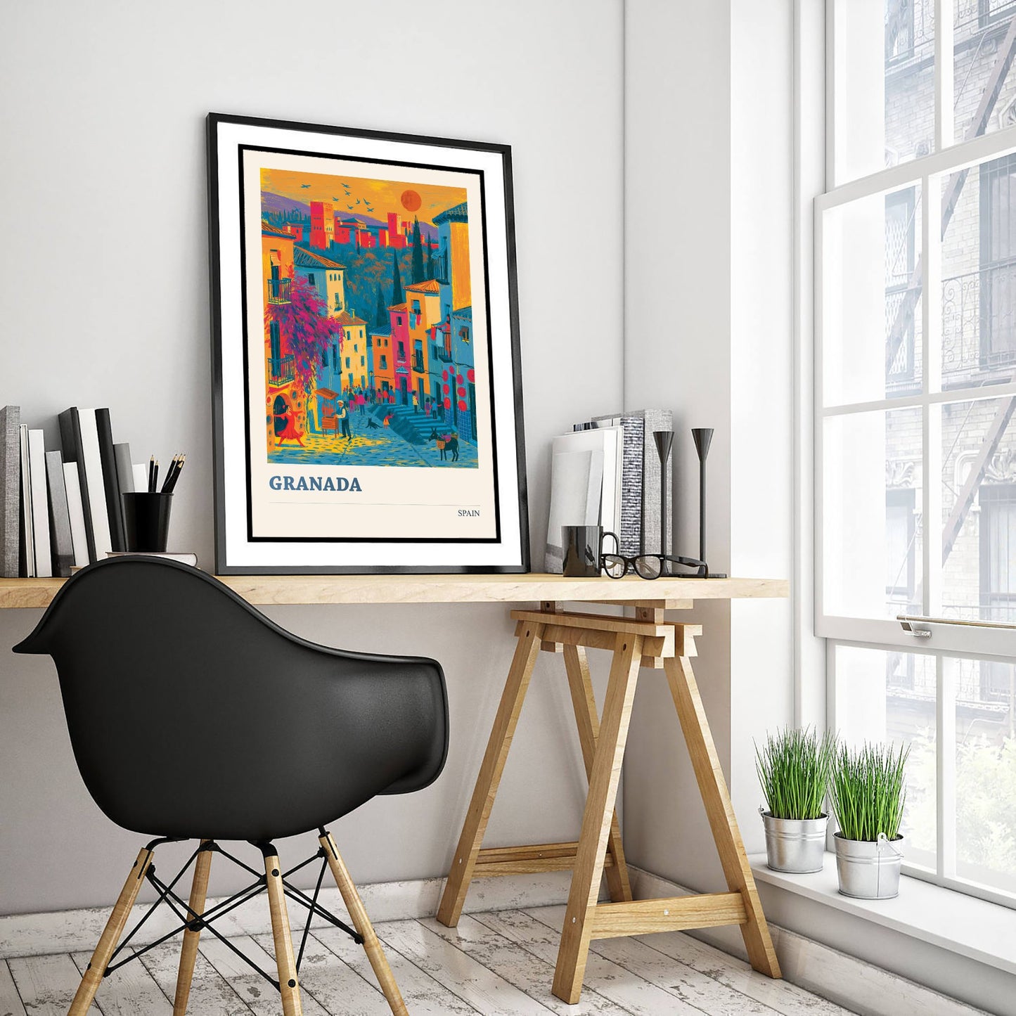 Granada Spain Travel Poster - Art Print - Colourful City Illustration - Alhambra Sunset Wall Art 1/3