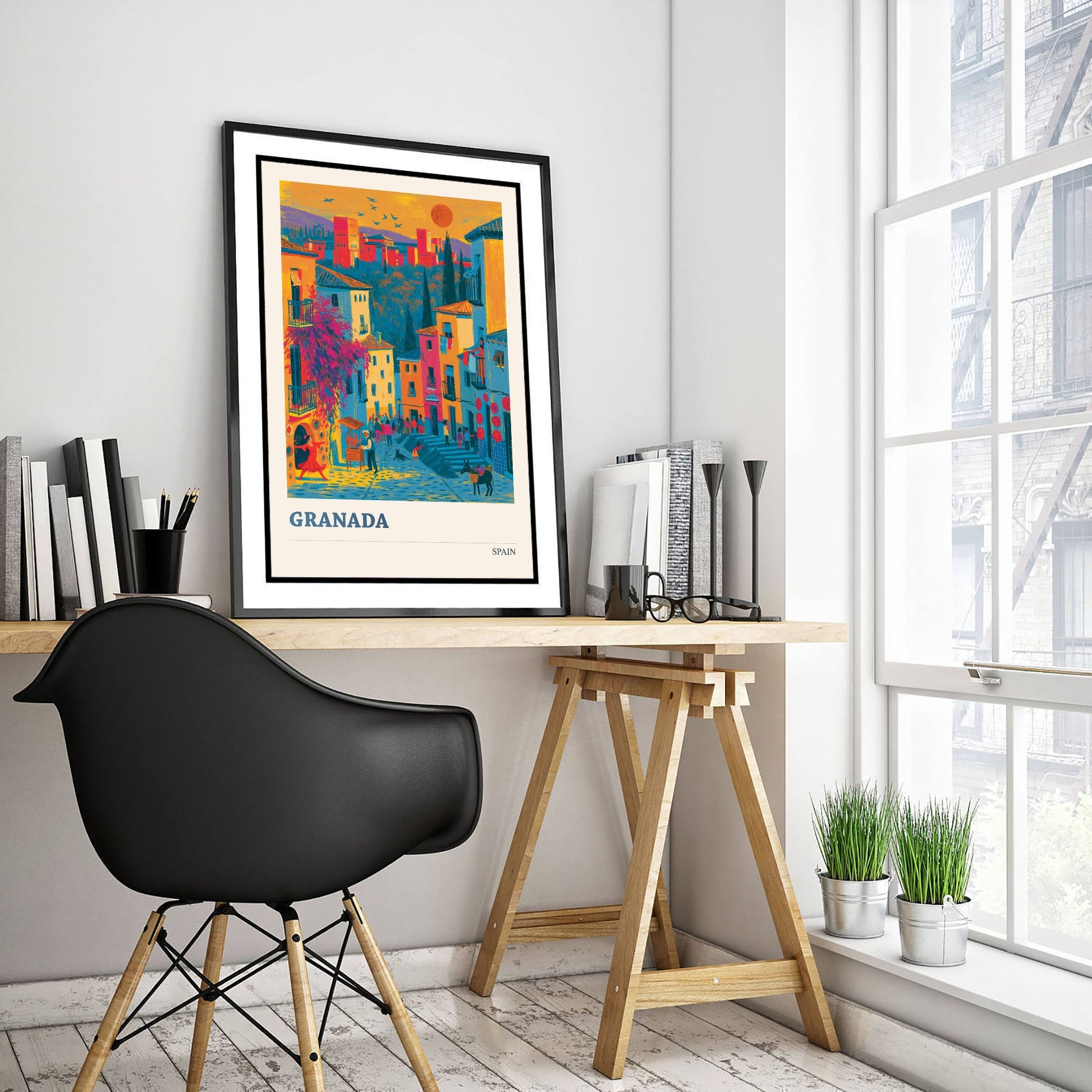 Granada Spain Travel Poster - Art Print - Colourful City Illustration - Alhambra Sunset Wall Art 1/3