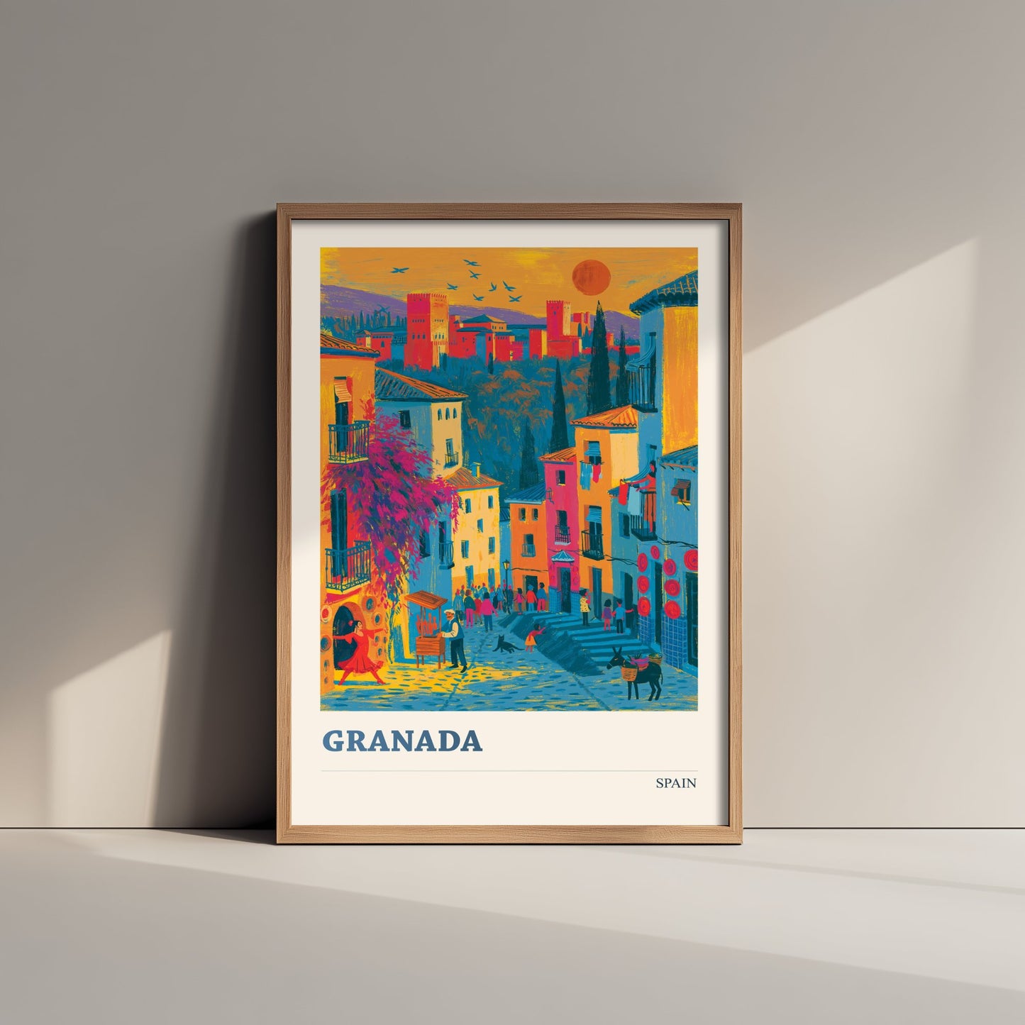 Granada Spain Travel Poster - Art Print - Colourful City Illustration - Alhambra Sunset Wall Art 1/3
