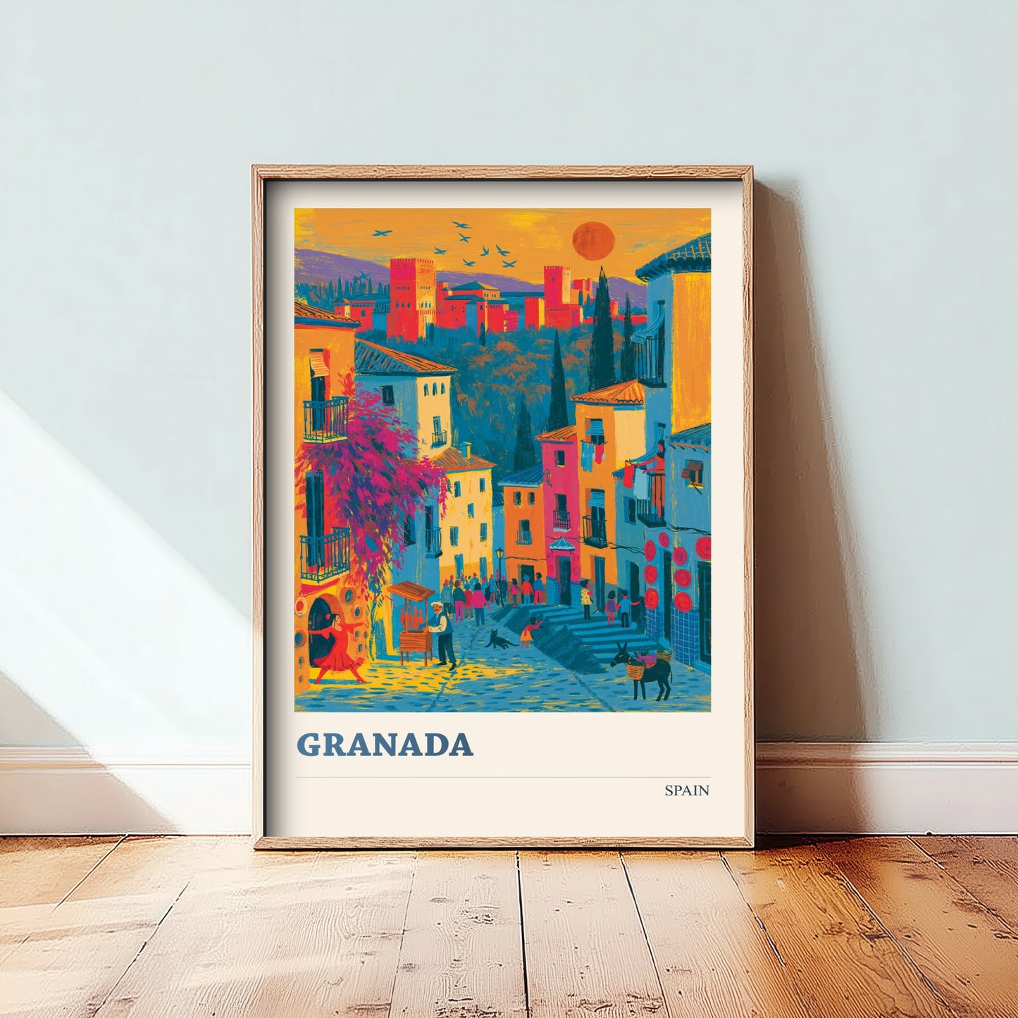 Granada Spain Travel Poster - Art Print - Colourful City Illustration - Alhambra Sunset Wall Art 1/3