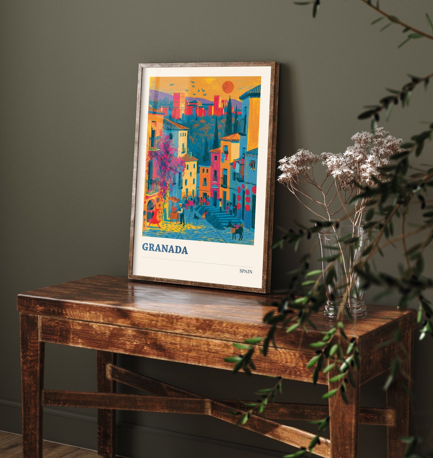 Granada Spain Travel Poster - Art Print - Colourful City Illustration - Alhambra Sunset Wall Art 1/3