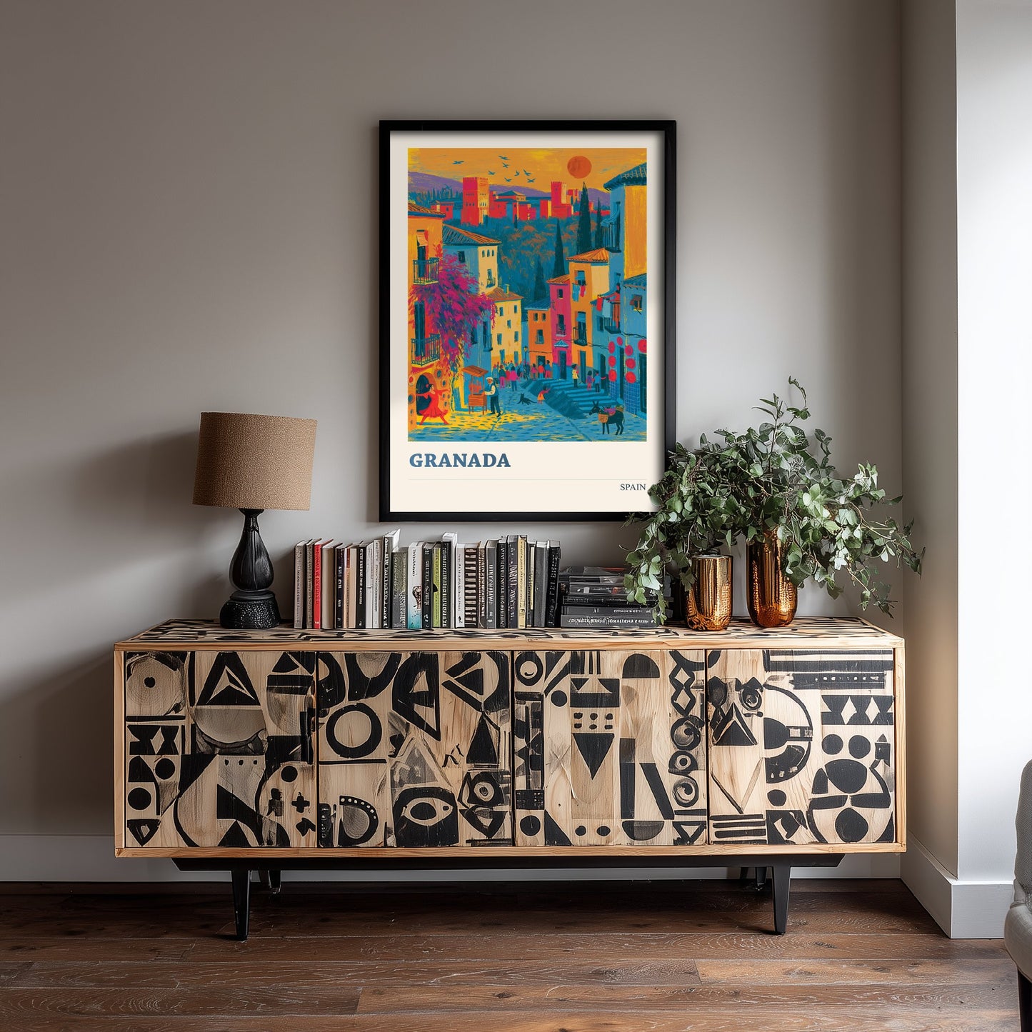 Granada Spain Travel Poster - Art Print - Colourful City Illustration - Alhambra Sunset Wall Art 1/3