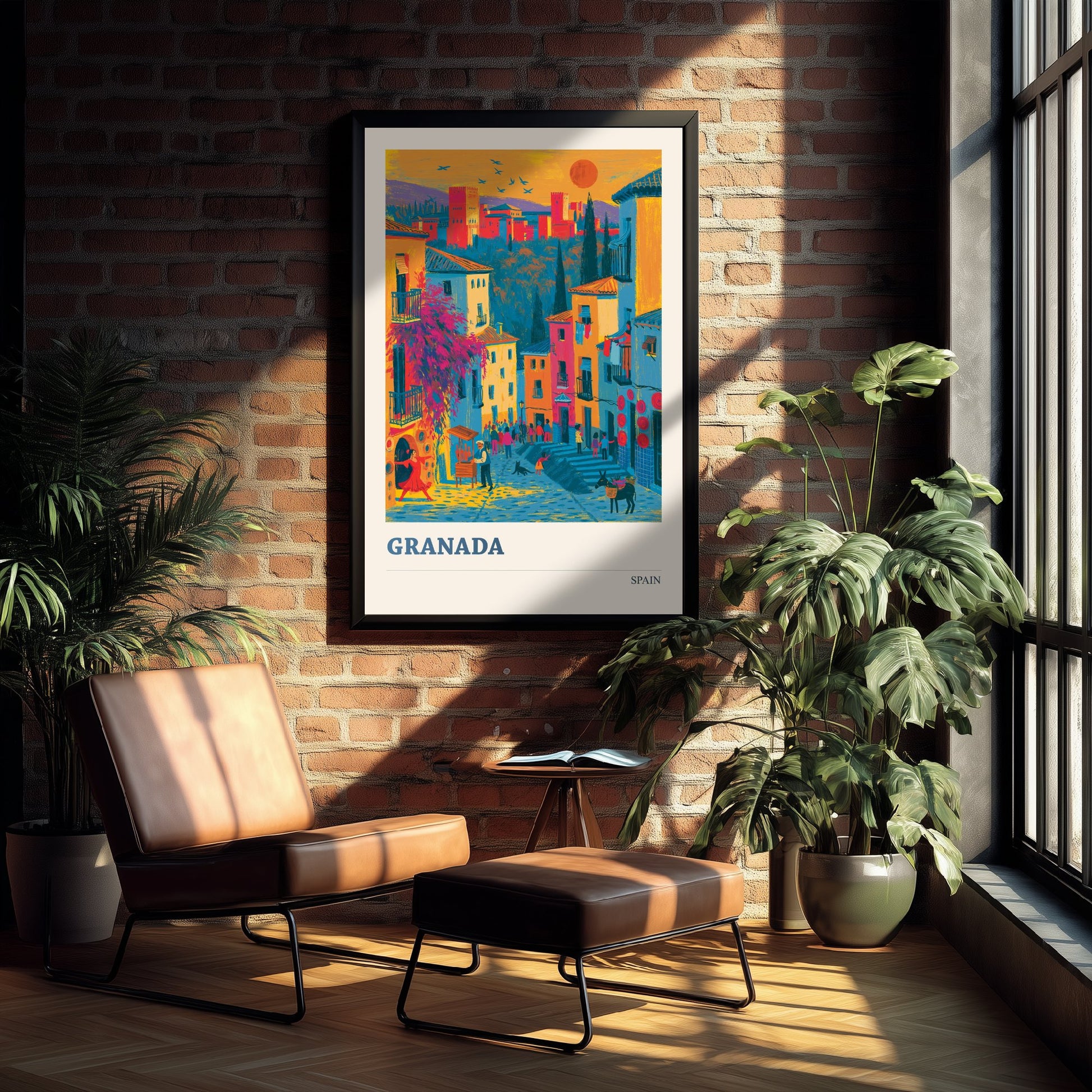 Granada Spain Travel Poster - Art Print - Colourful City Illustration - Alhambra Sunset Wall Art 1/3