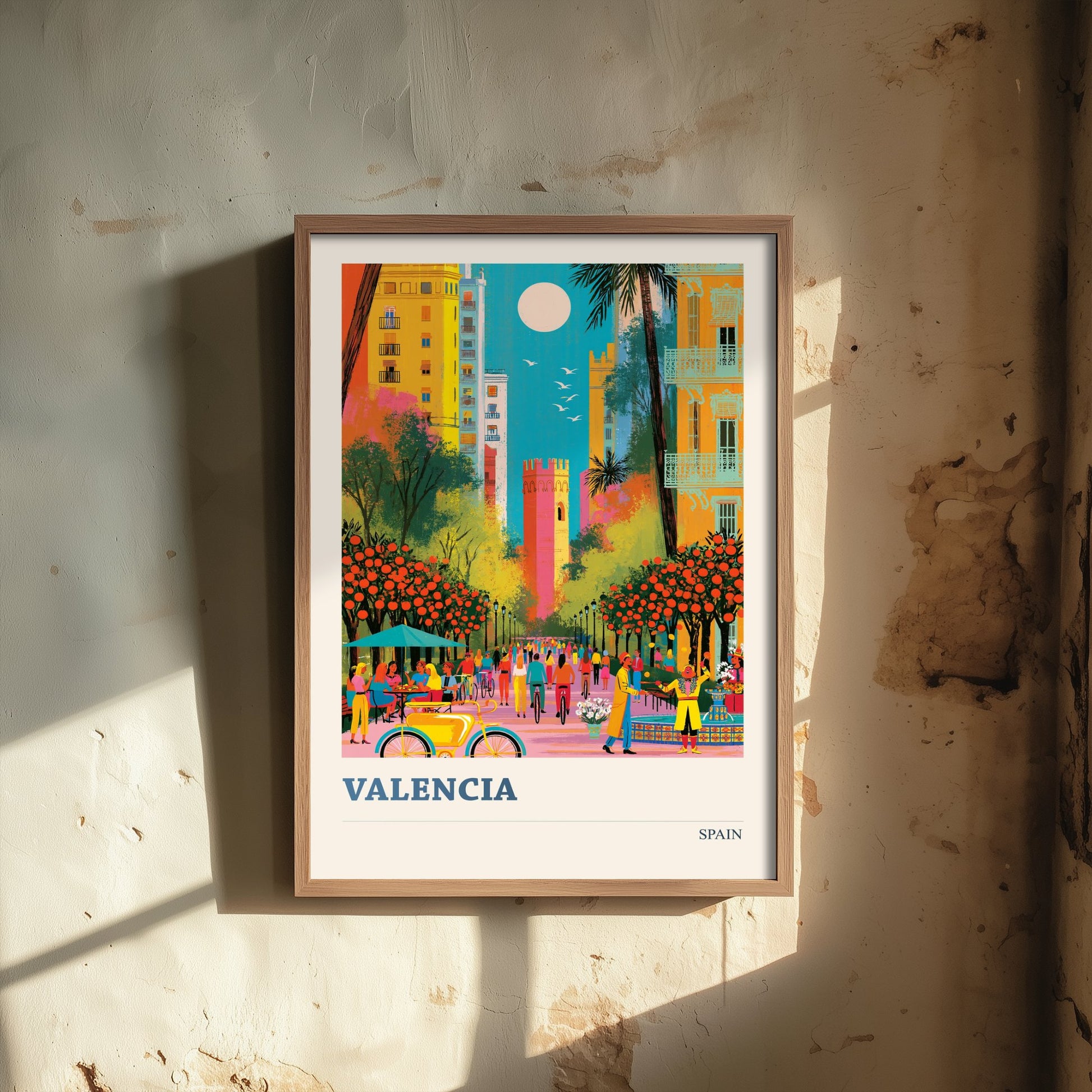Valencia Spain Travel Poster - Vibrant Art Print - Old Town Illustration - Orange Trees City of Colour 2/3