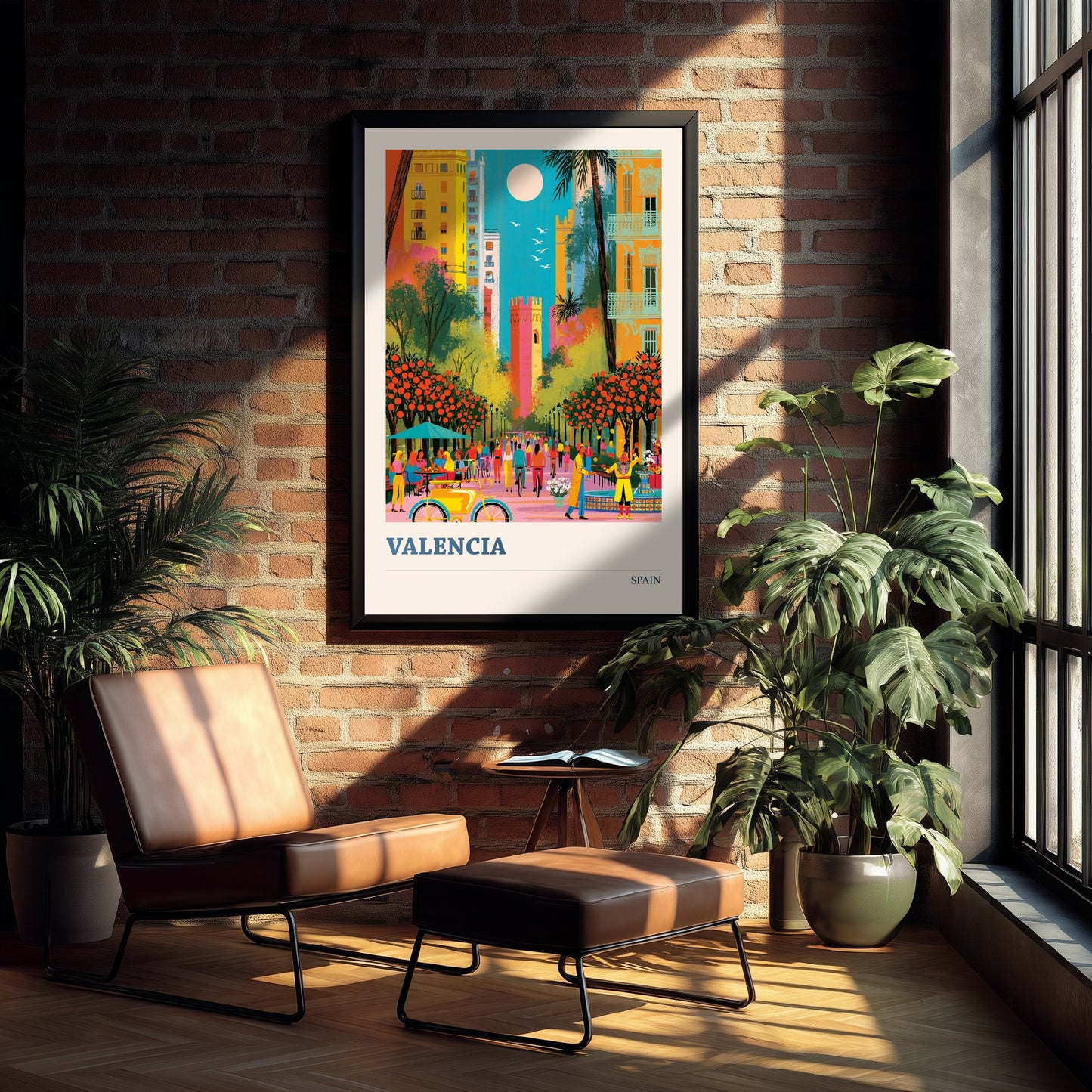 Valencia Spain Travel Poster - Vibrant Art Print - Old Town Illustration - Orange Trees City of Colour 2/3