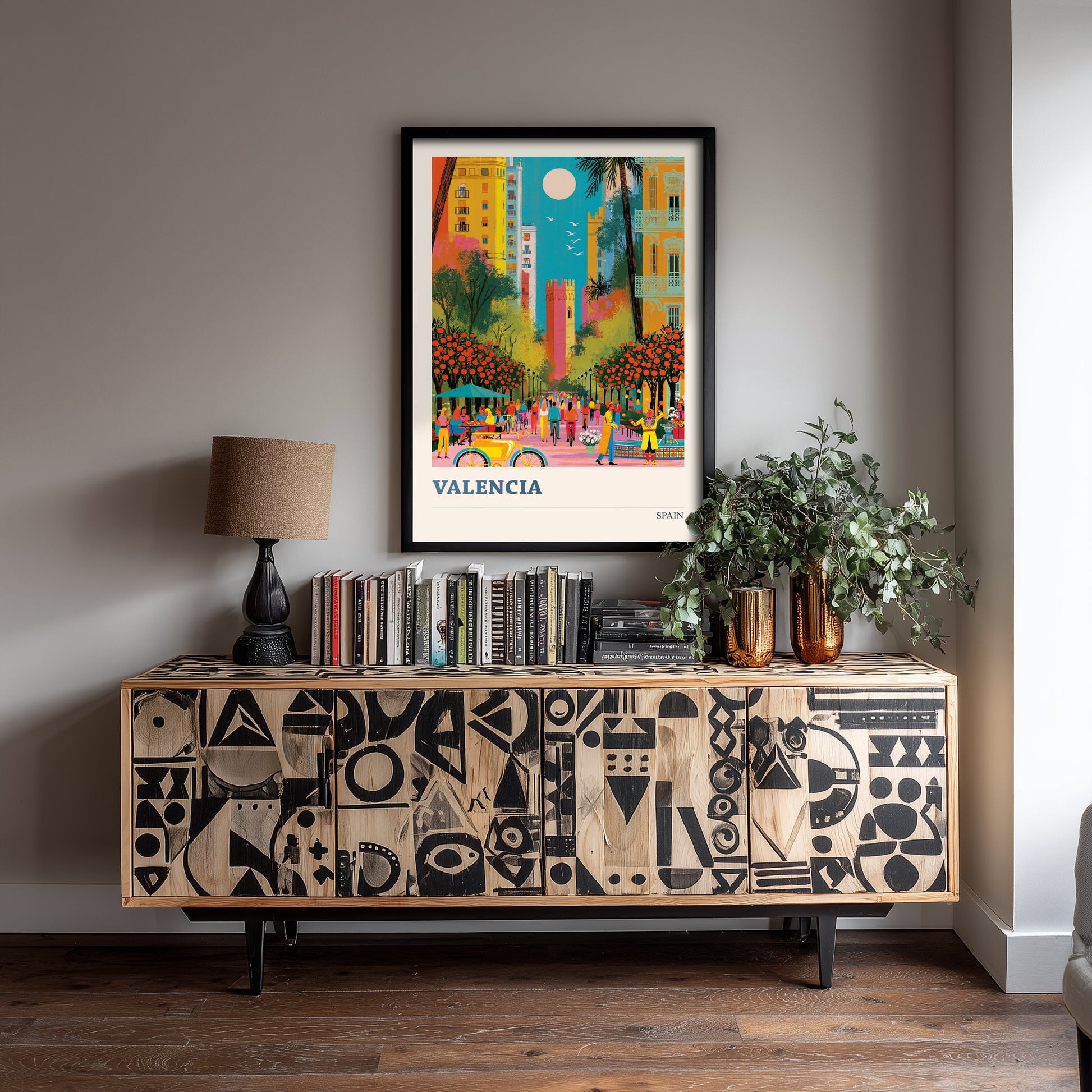 Valencia Spain Travel Poster - Vibrant Art Print - Old Town Illustration - Orange Trees City of Colour 2/3
