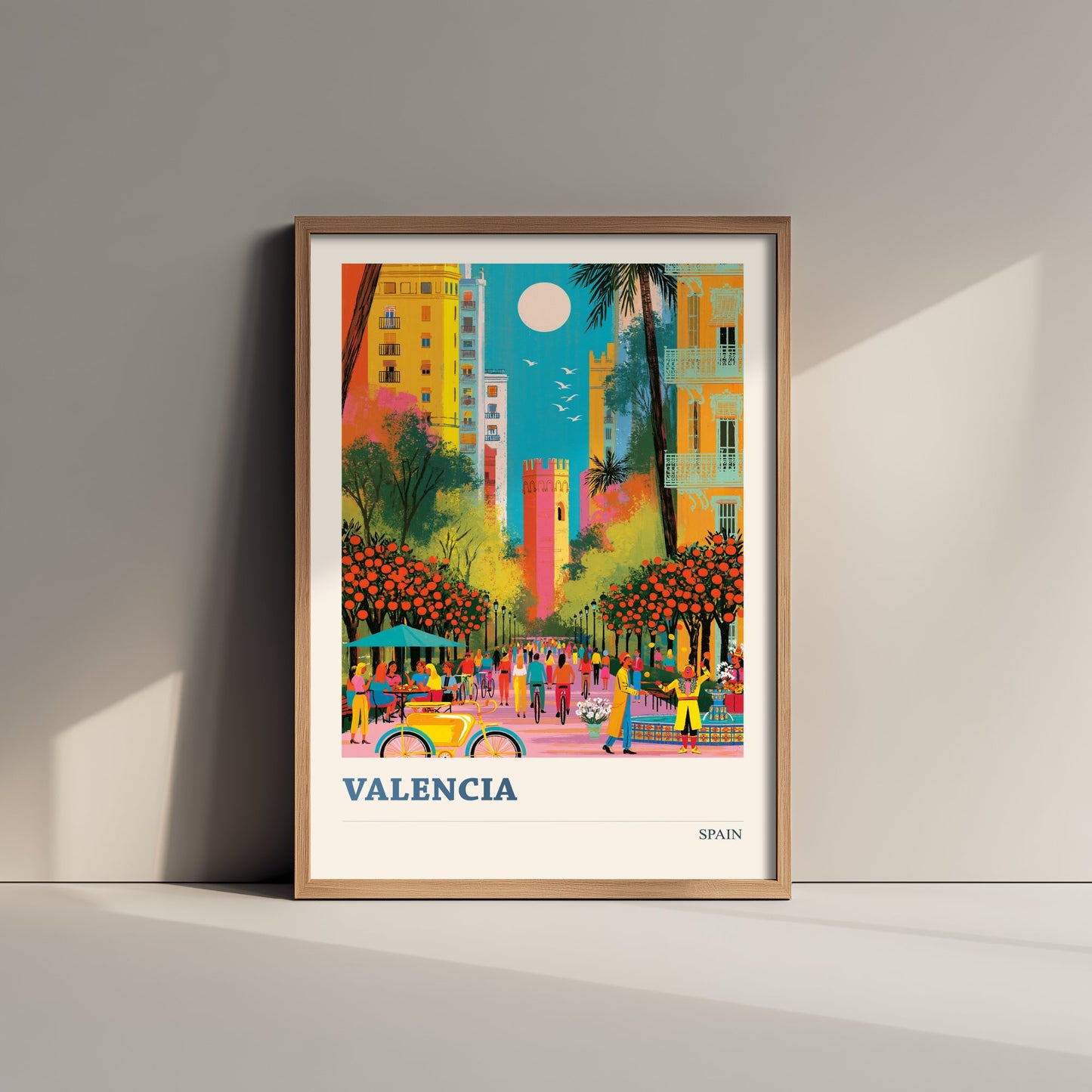 Valencia Spain Travel Poster - Vibrant Art Print - Old Town Illustration - Orange Trees City of Colour 2/3