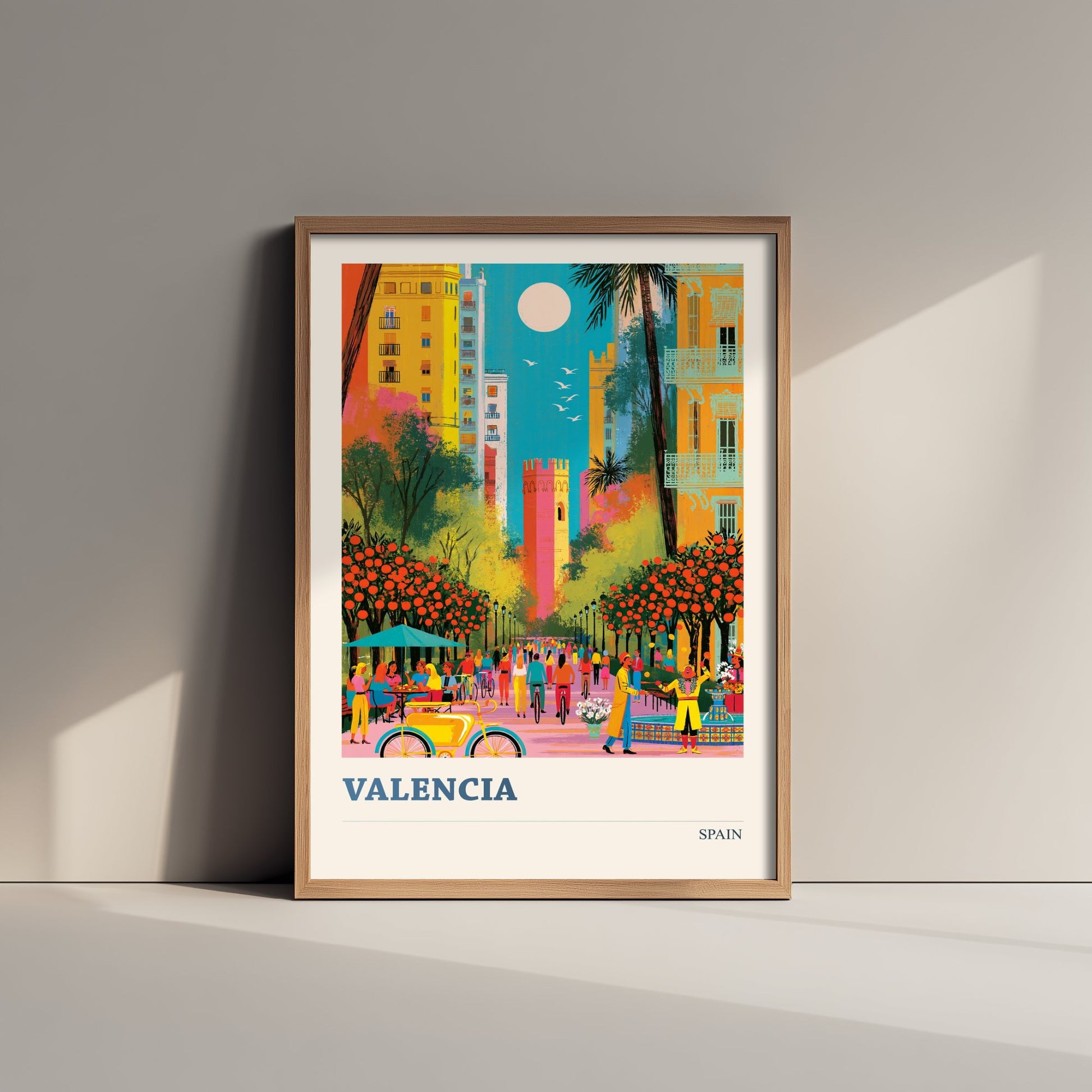 Valencia Spain Travel Poster - Vibrant Art Print - Old Town Illustration - Orange Trees City of Colour 2/3