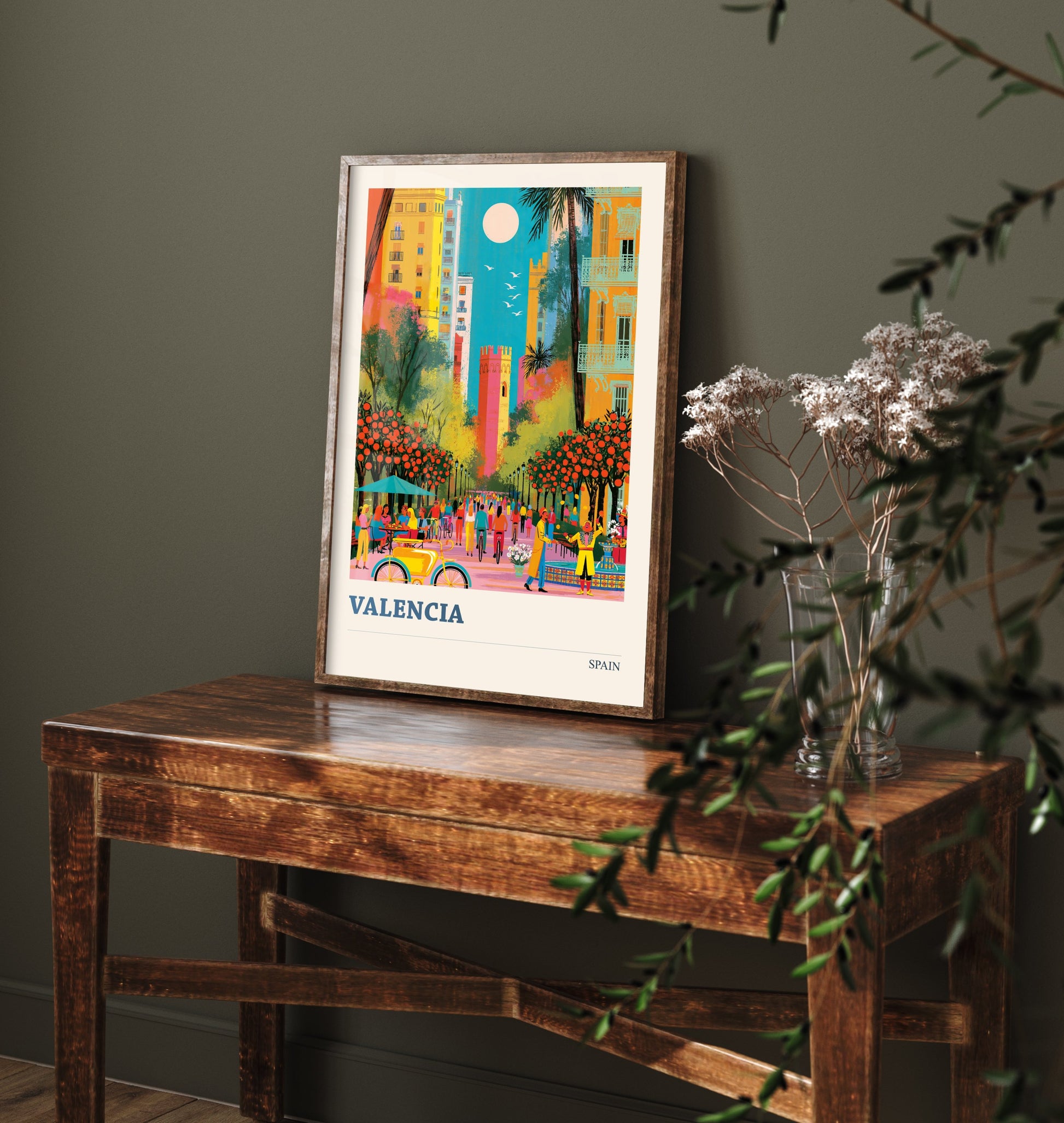 Valencia Spain Travel Poster - Vibrant Art Print - Old Town Illustration - Orange Trees City of Colour 2/3
