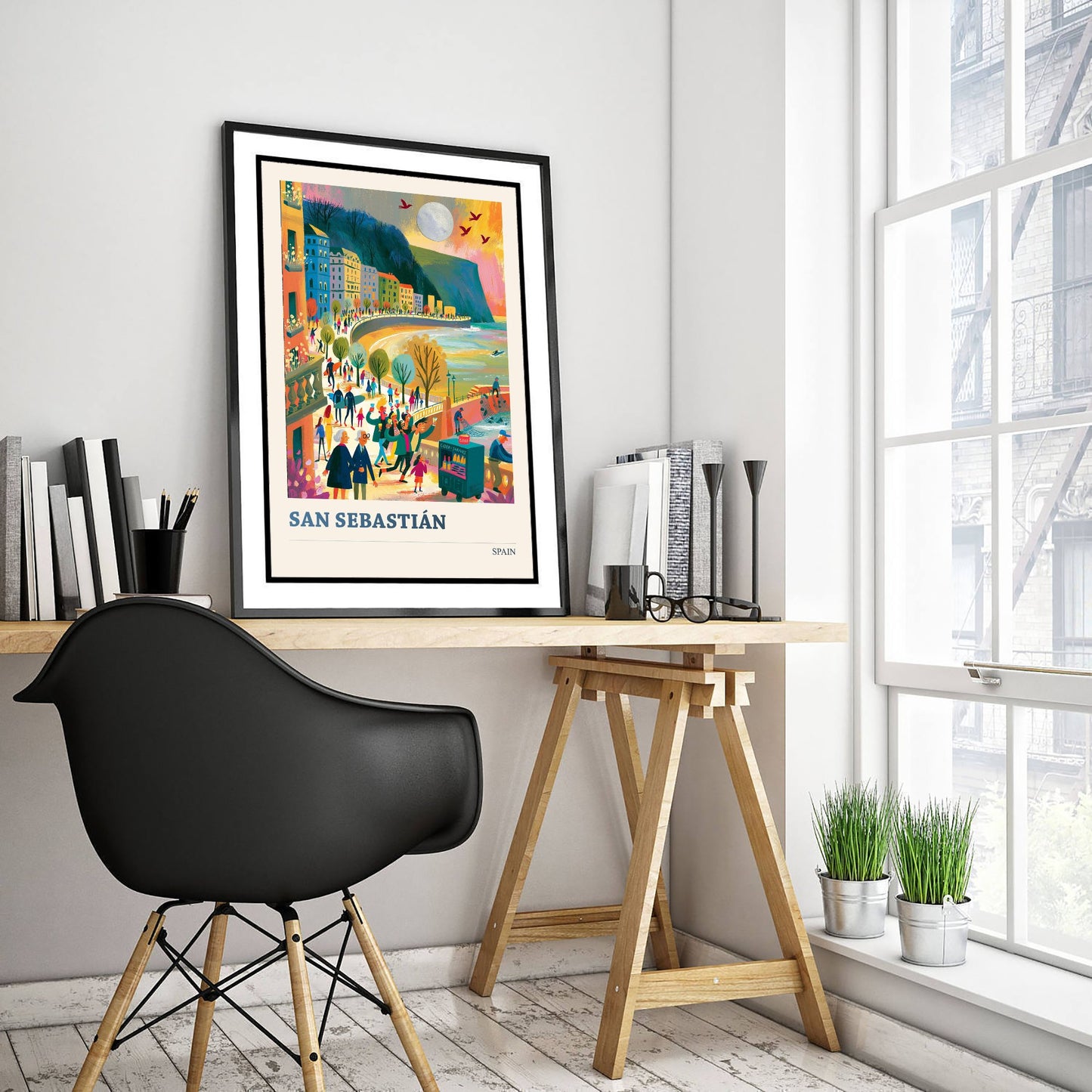 San Sebastian Spain Travel Poster - Art Print - La Concha Bay Illustration - Coastal Sunset Wall Art 3/3