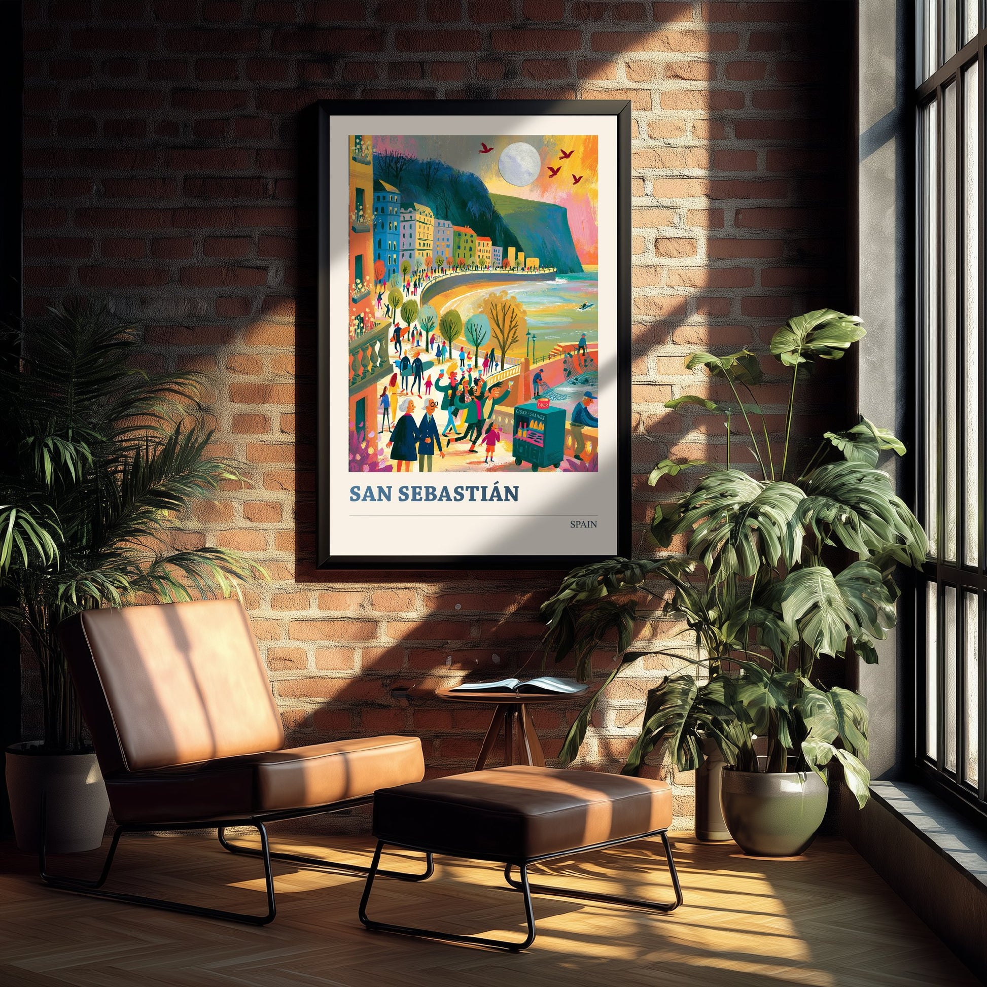 San Sebastian Spain Travel Poster - Art Print - La Concha Bay Illustration - Coastal Sunset Wall Art 3/3
