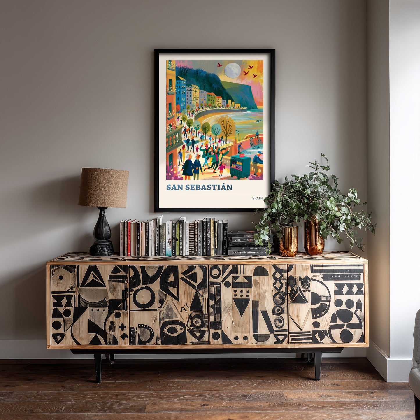 San Sebastian Spain Travel Poster - Art Print - La Concha Bay Illustration - Coastal Sunset Wall Art 3/3