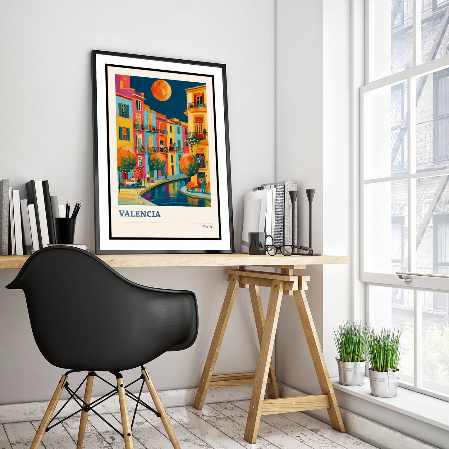 Valencia Spain Travel Poster - Art Print - Colourful City Illustration - Orange Trees Wall Art V2 2/3