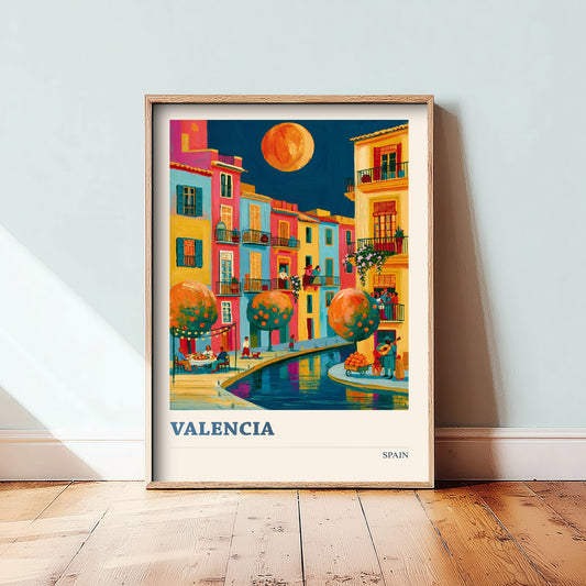 Valencia Spain Travel Poster - Art Print - Colourful City Illustration - Orange Trees Wall Art V2 2/3