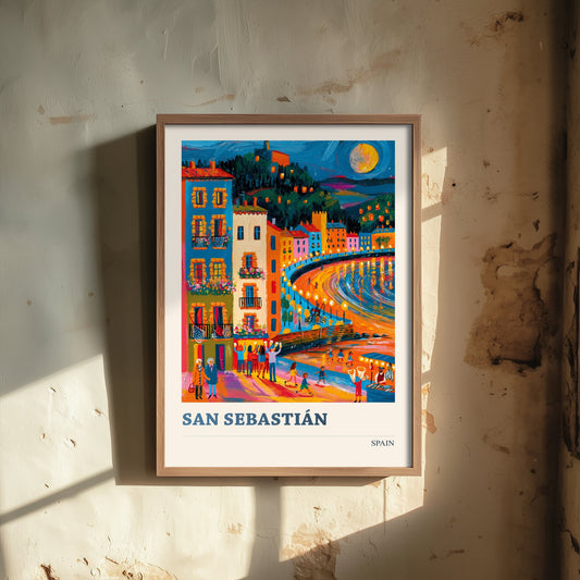 San Sebastian Spain Travel Poster - Art Print - Coastal City Illustration - Beach Bay Wall Art V2 3/3