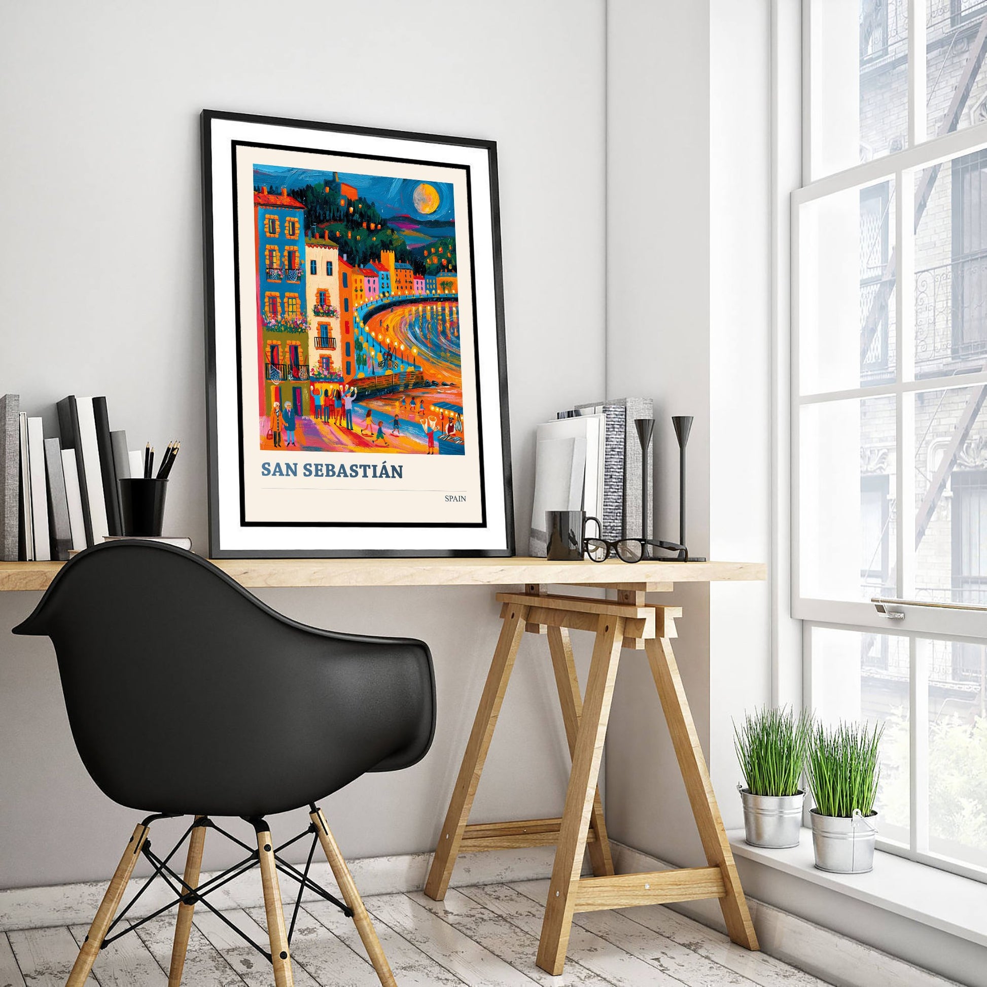 San Sebastian Spain Travel Poster - Art Print - Coastal City Illustration - Beach Bay Wall Art V2 3/3