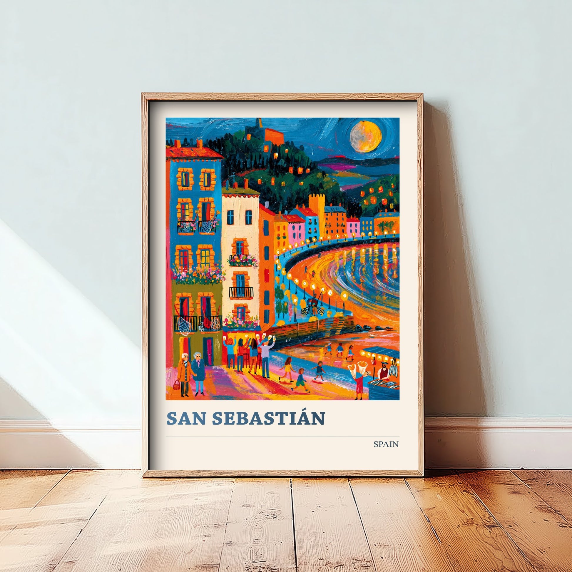 San Sebastian Spain Travel Poster - Art Print - Coastal City Illustration - Beach Bay Wall Art V2 3/3