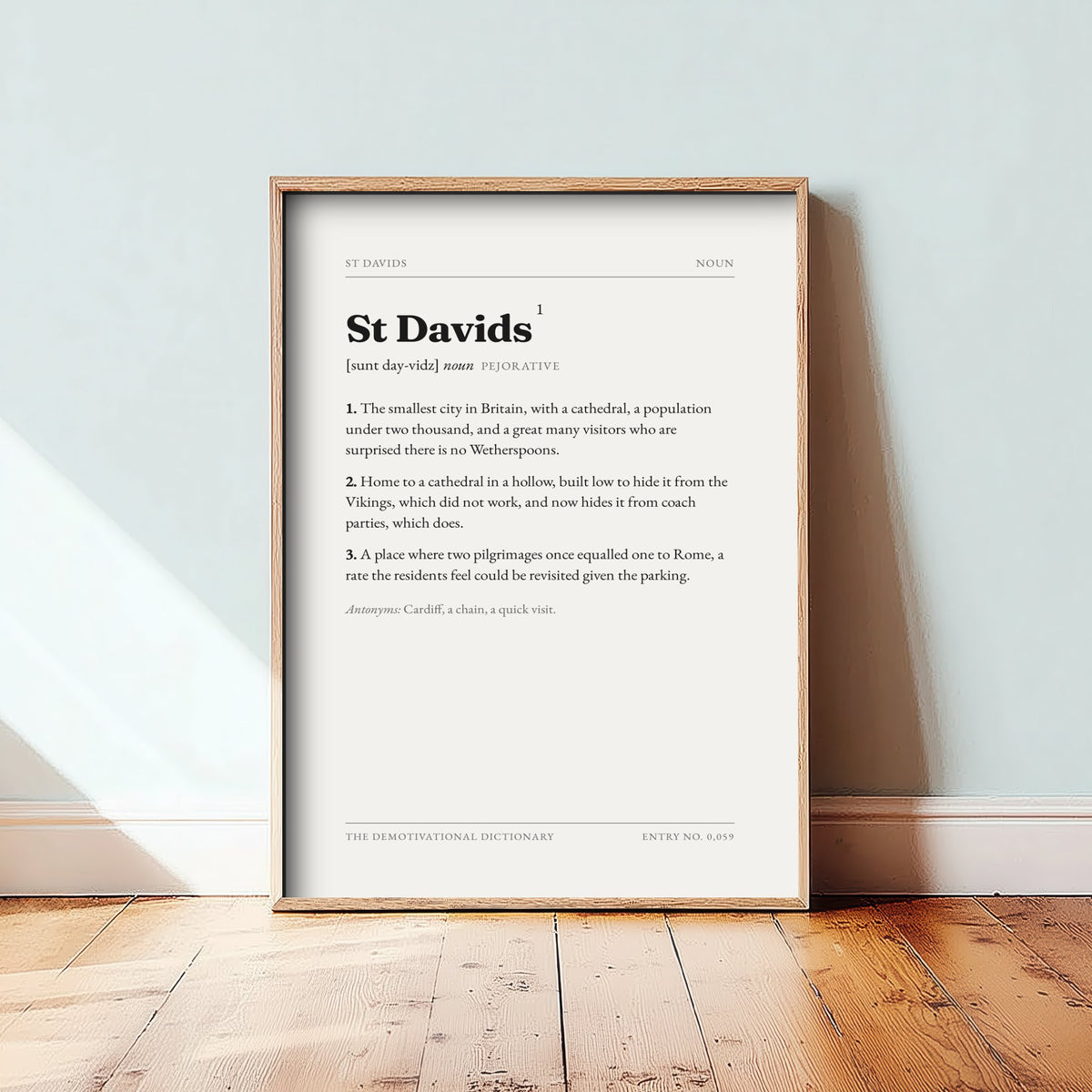 St Davids Demotivational Dictionary Art Print - Funny Word Definition Poster - Pembrokeshire Typography Entry 0,059