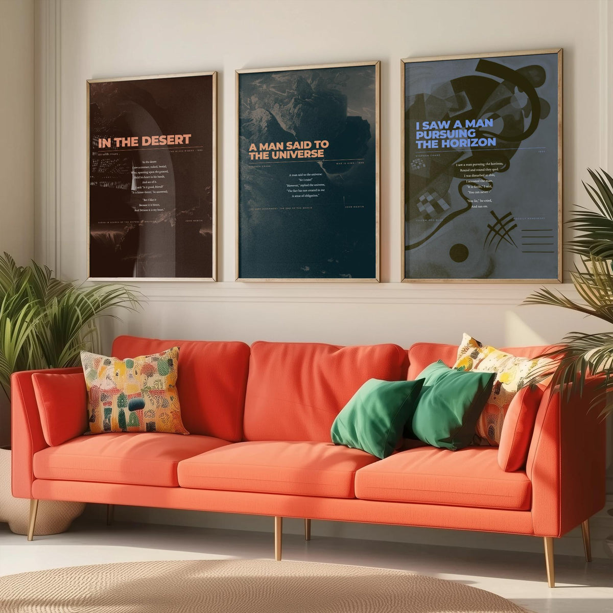 Stephen Crane Set of Three Art Prints - In the Desert, A Man Said to the Universe, Pursuing the Horizon - Full Poems over Paintings Poster