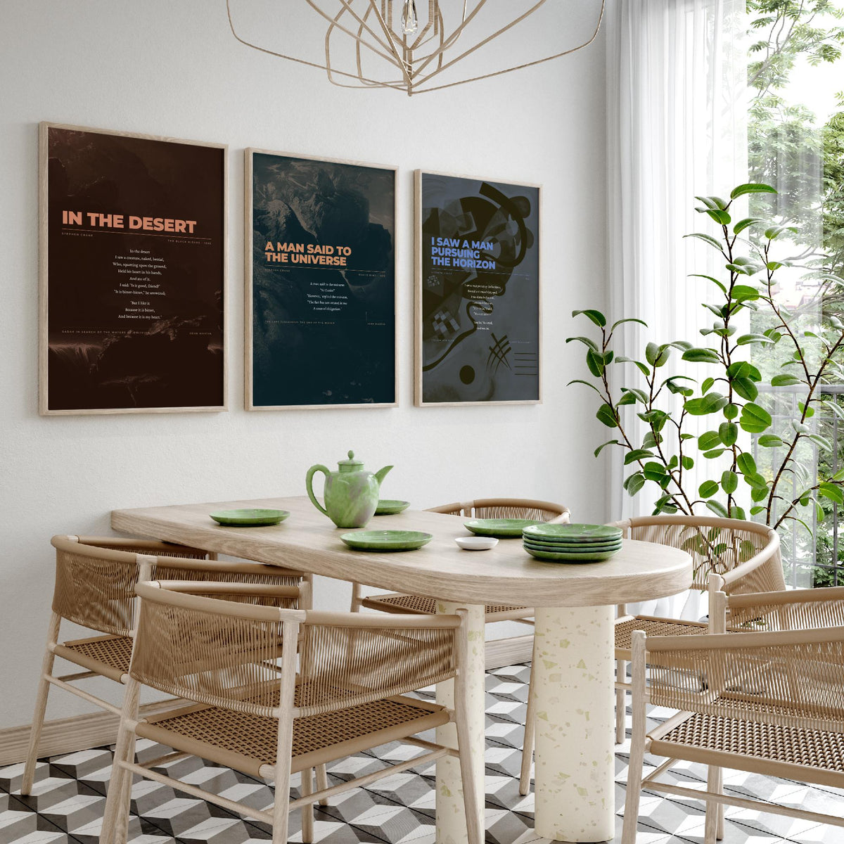 Stephen Crane Set of Three Art Prints - In the Desert, A Man Said to the Universe, Pursuing the Horizon - Full Poems over Paintings Poster