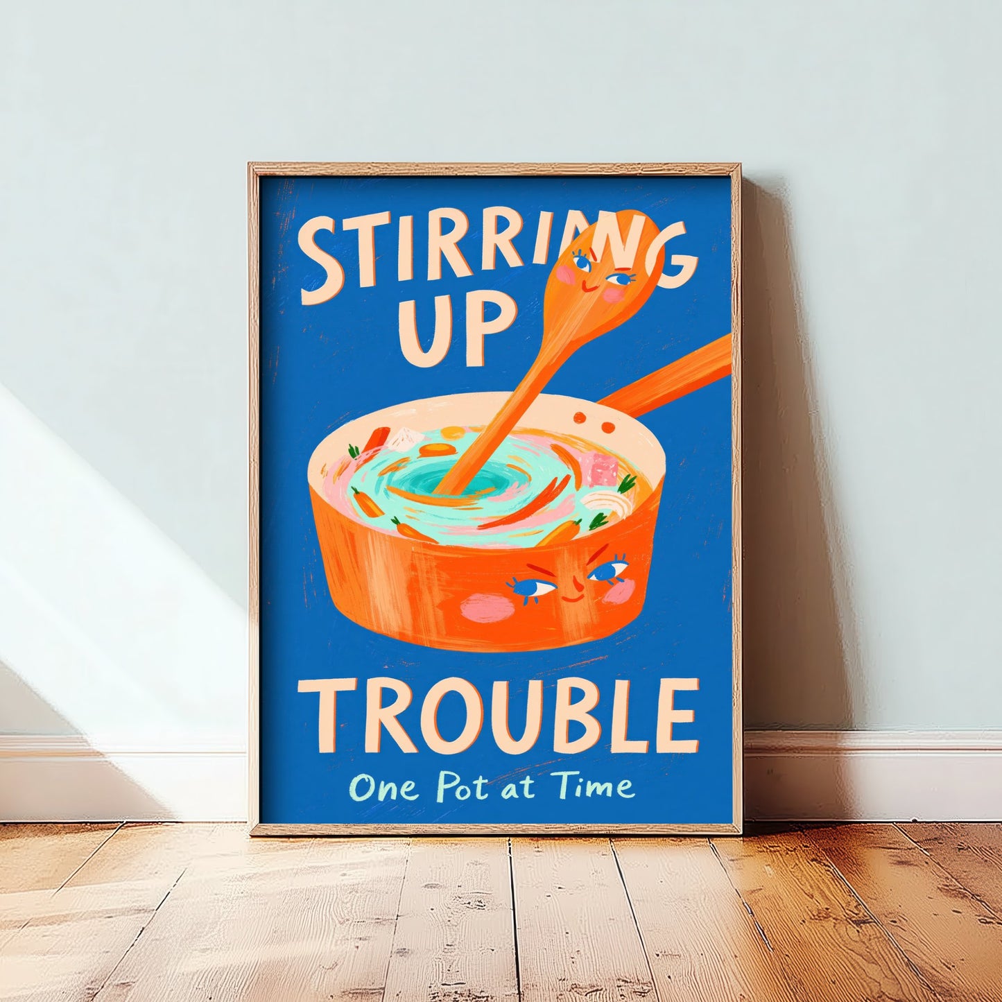 Stirring Up Trouble Art Print - Painterly Soup Pot Poster - Funny Cooking Pun Illustration V2