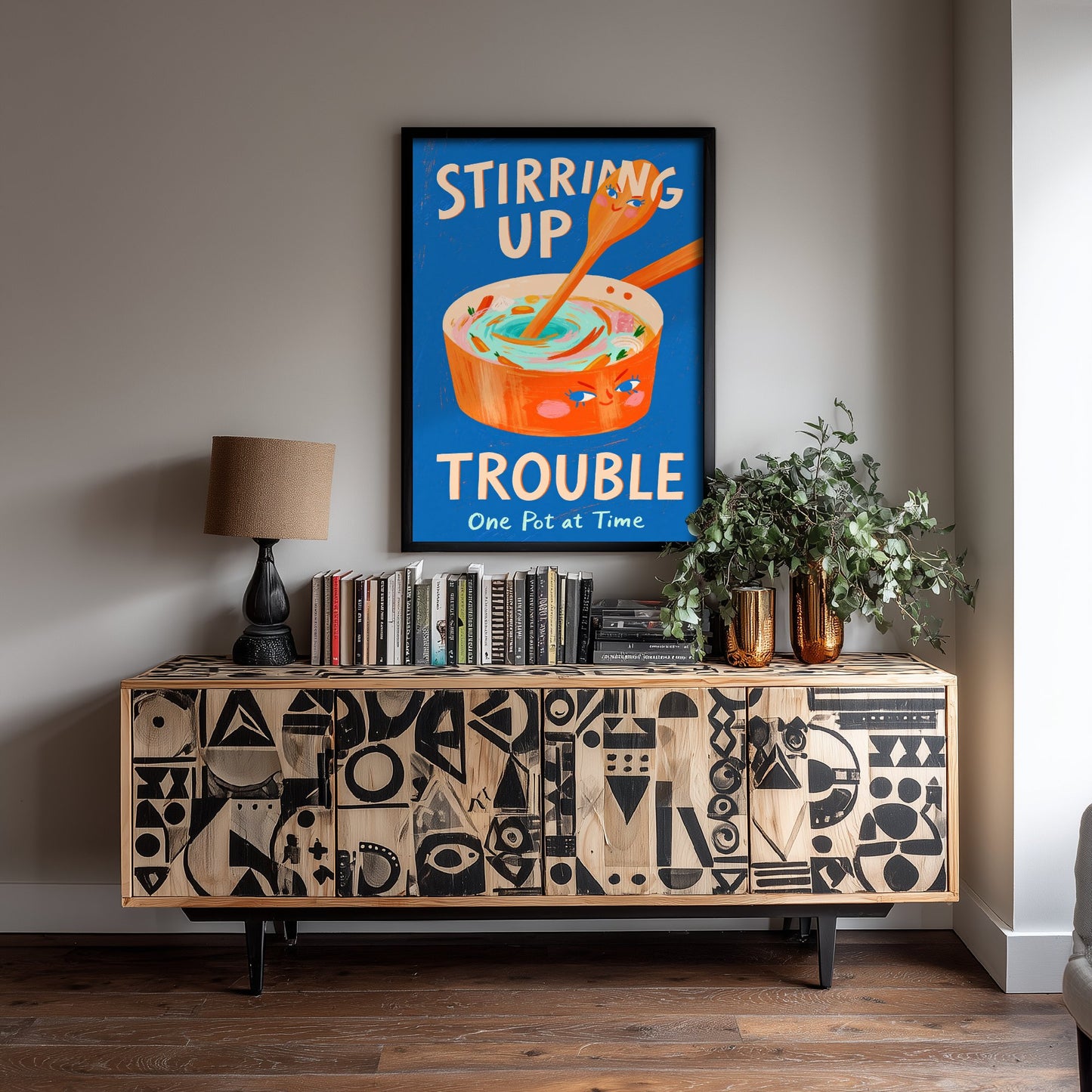 Stirring Up Trouble Art Print - Painterly Soup Pot Poster - Funny Cooking Pun Illustration V2