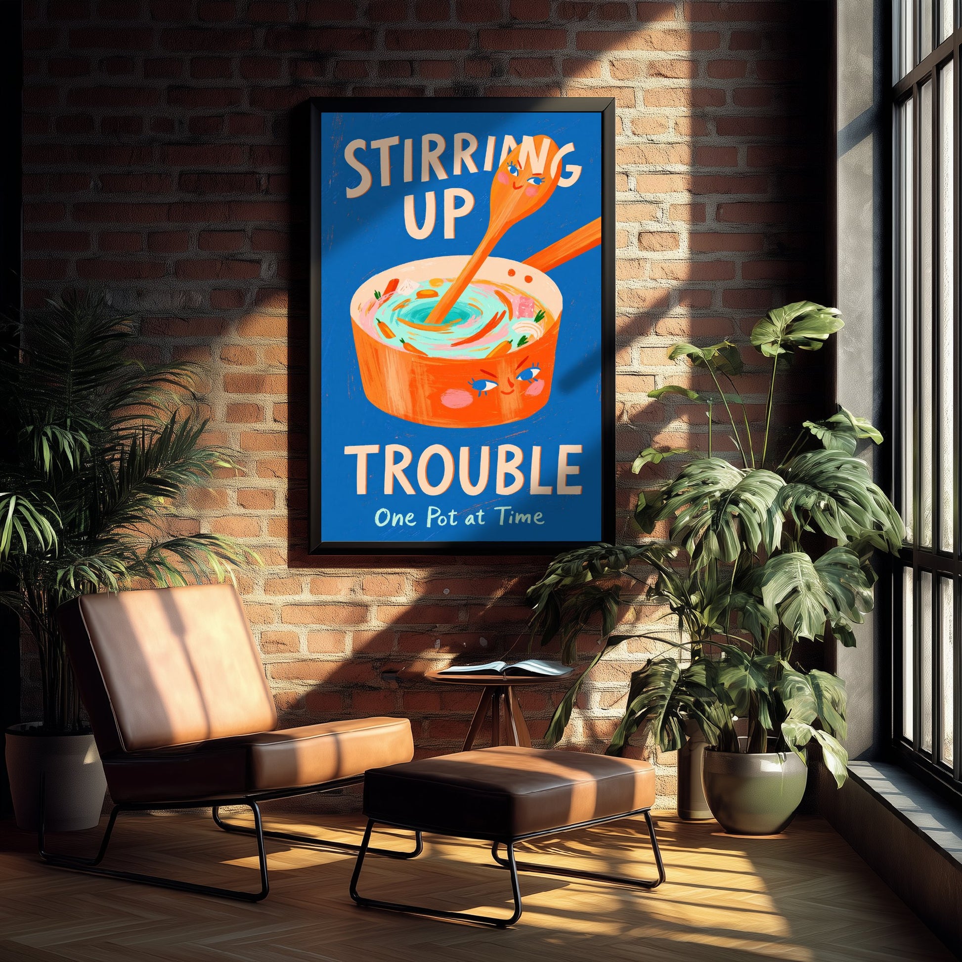 Stirring Up Trouble Art Print - Painterly Soup Pot Poster - Funny Cooking Pun Illustration V2