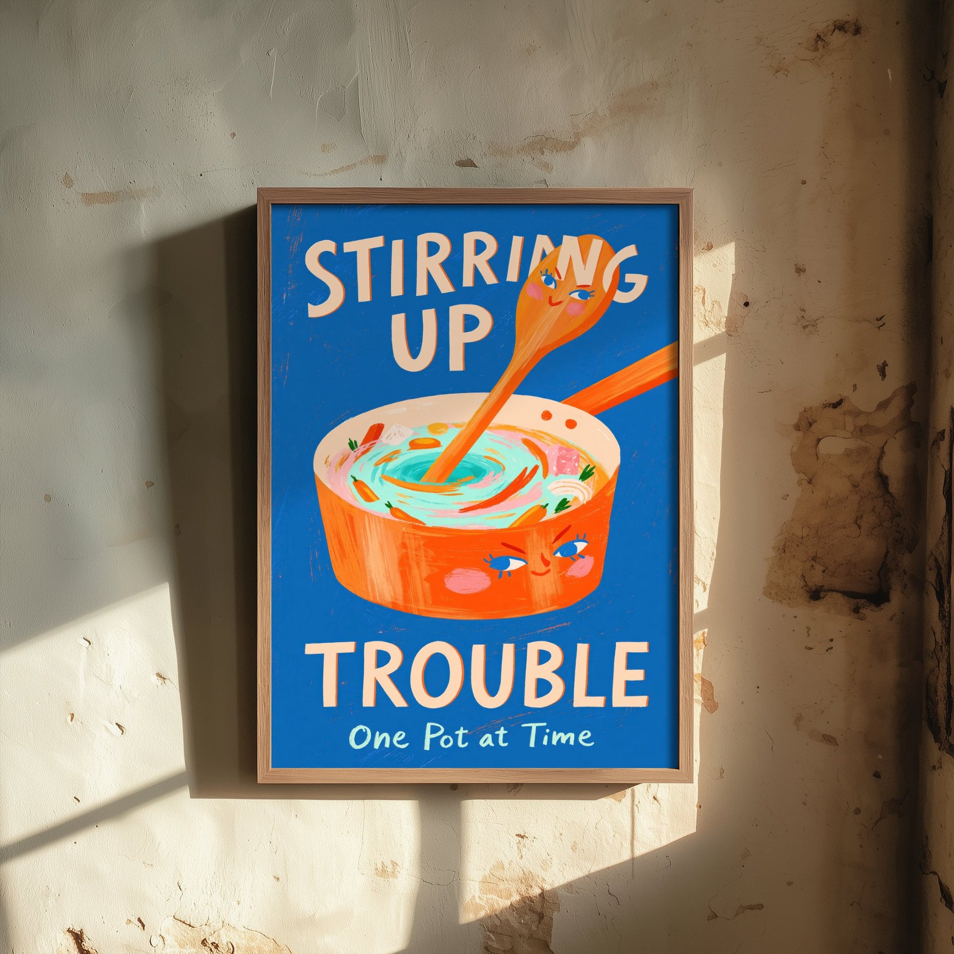 Stirring Up Trouble Art Print - Painterly Soup Pot Poster - Funny Cooking Pun Illustration V2