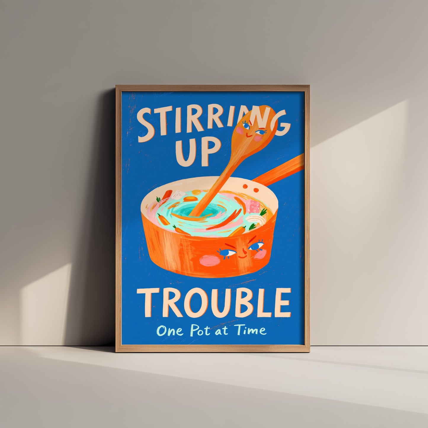 Stirring Up Trouble Art Print - Painterly Soup Pot Poster - Funny Cooking Pun Illustration V2