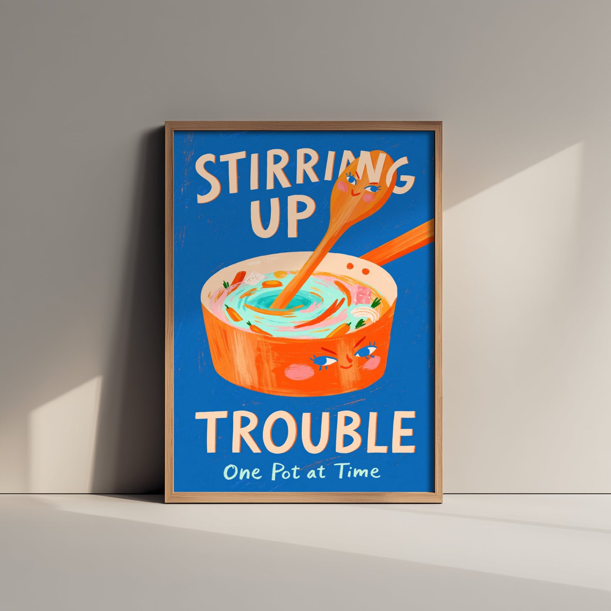 Stirring Up Trouble Art Print - Painterly Soup Pot Poster - Funny Cooking Pun Illustration V2