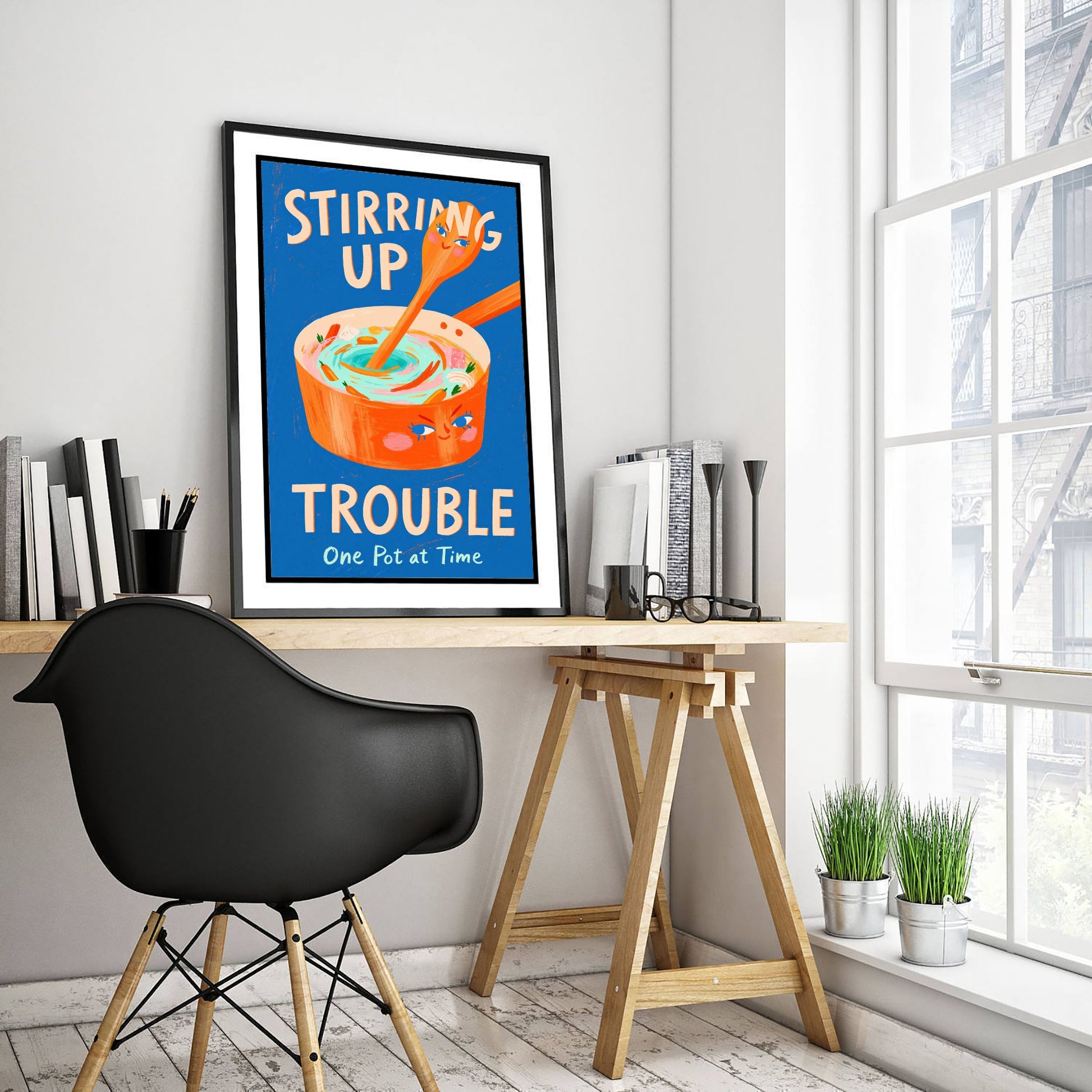 Stirring Up Trouble Art Print - Painterly Soup Pot Poster - Funny Cooking Pun Illustration V2