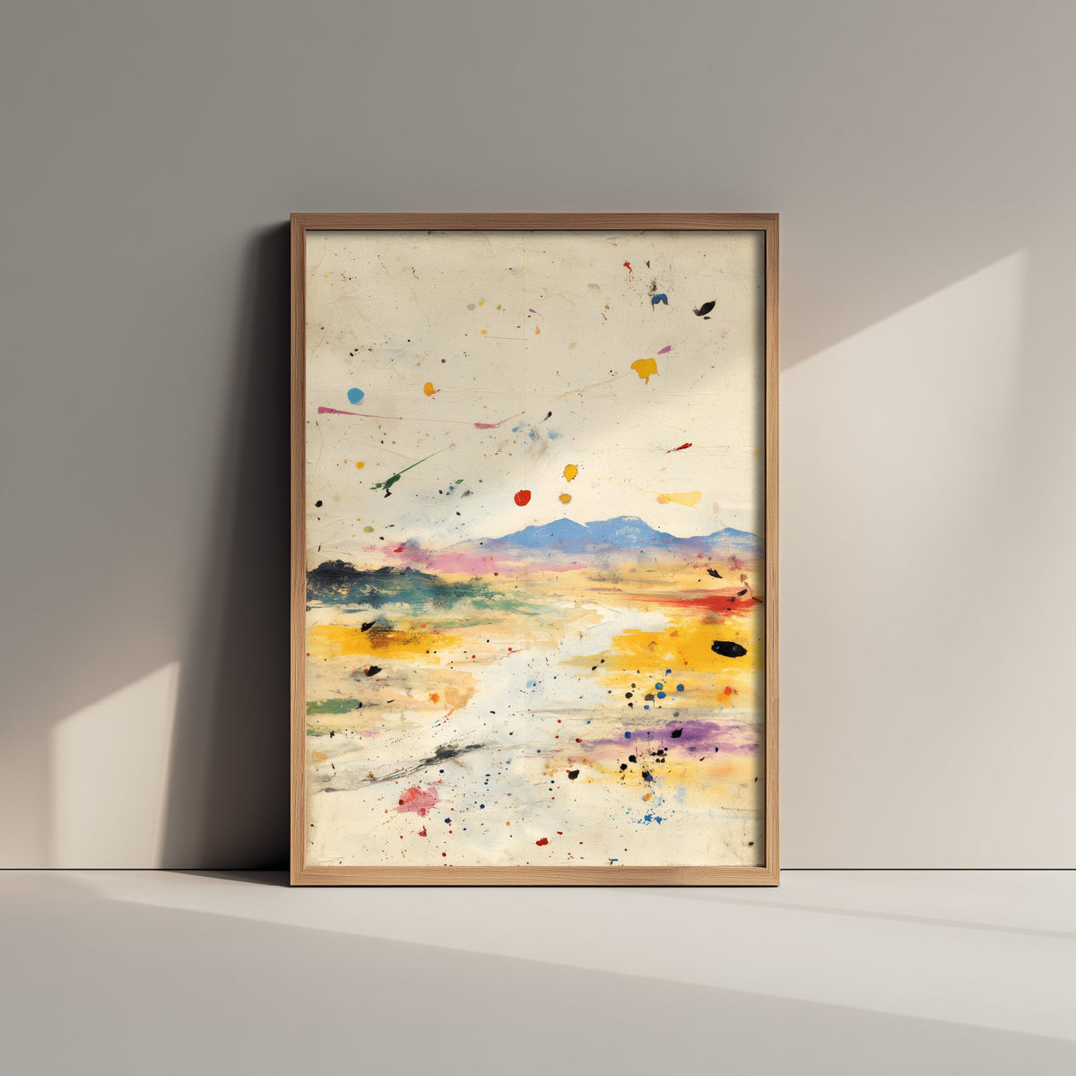 Abstract Landscape Art Print - Textured Mountain Poster - Painterly Splatter Painting - Muted Scenery V1 1/3
