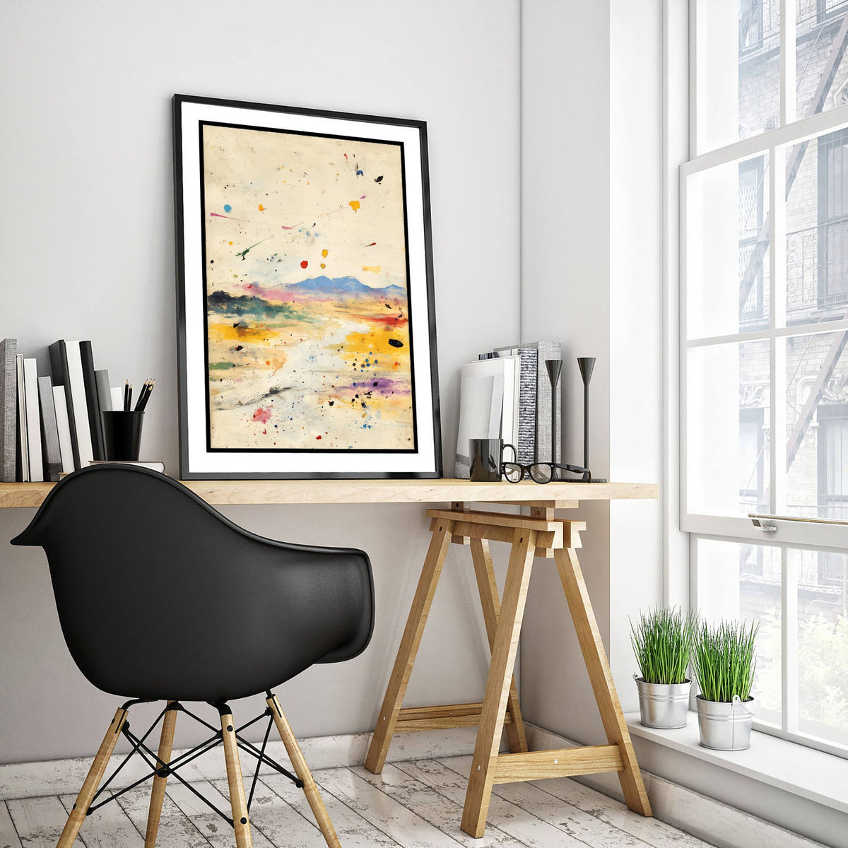 Abstract Landscape Art Print - Textured Mountain Poster - Painterly Splatter Painting - Muted Scenery V1 1/3