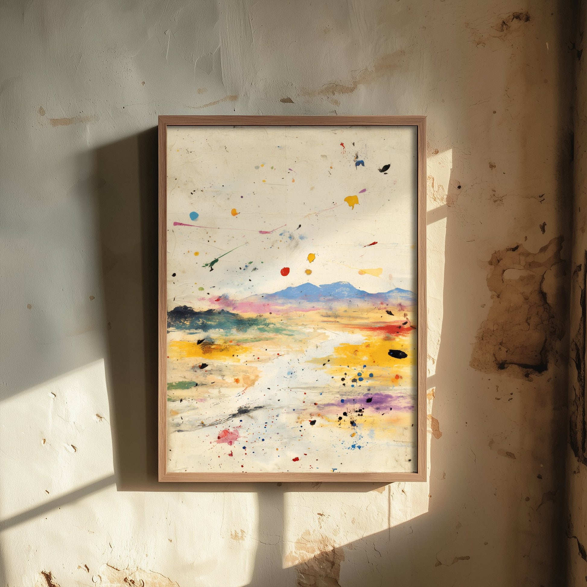 Abstract Landscape Art Print - Textured Mountain Poster - Painterly Splatter Painting - Muted Scenery V1 1/3