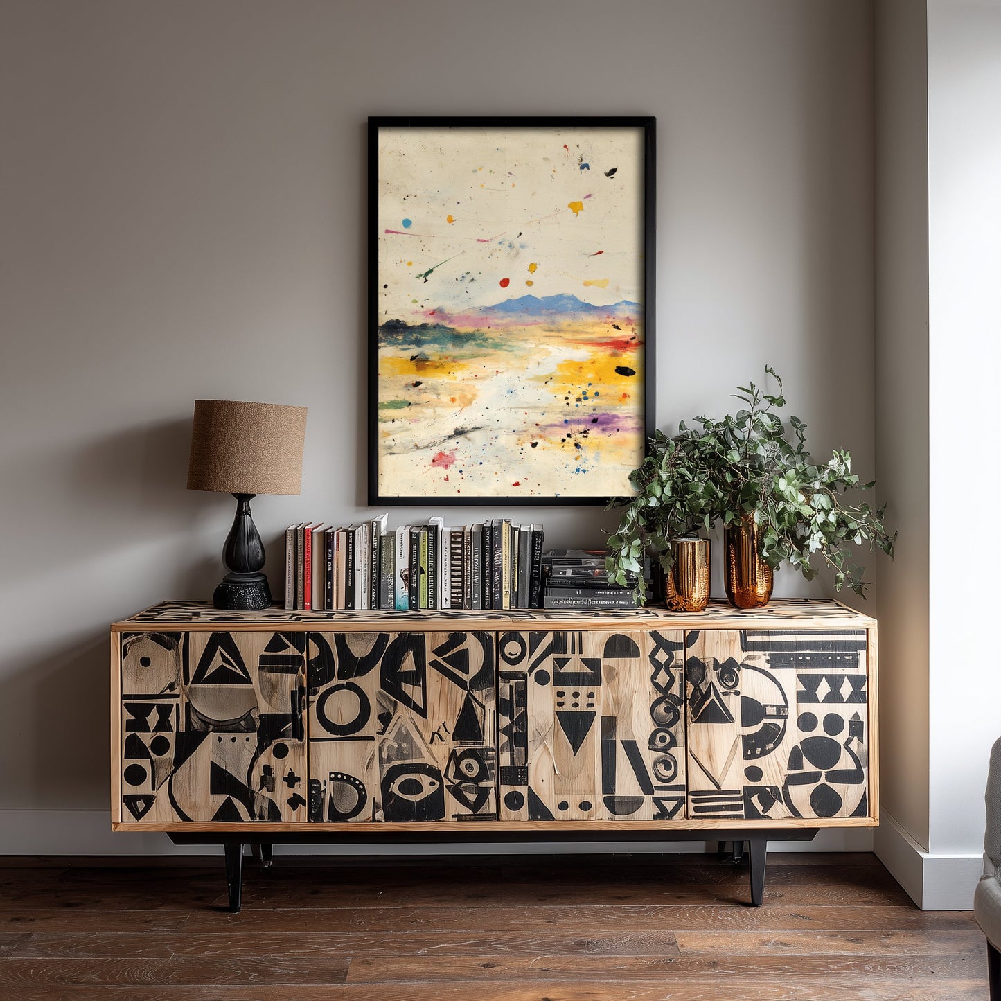 Abstract Landscape Art Print - Textured Mountain Poster - Painterly Splatter Painting - Muted Scenery V1 1/3