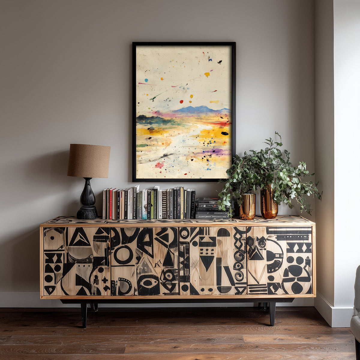 Abstract Landscape Art Print - Textured Mountain Poster - Painterly Splatter Painting - Muted Scenery V1 1/3