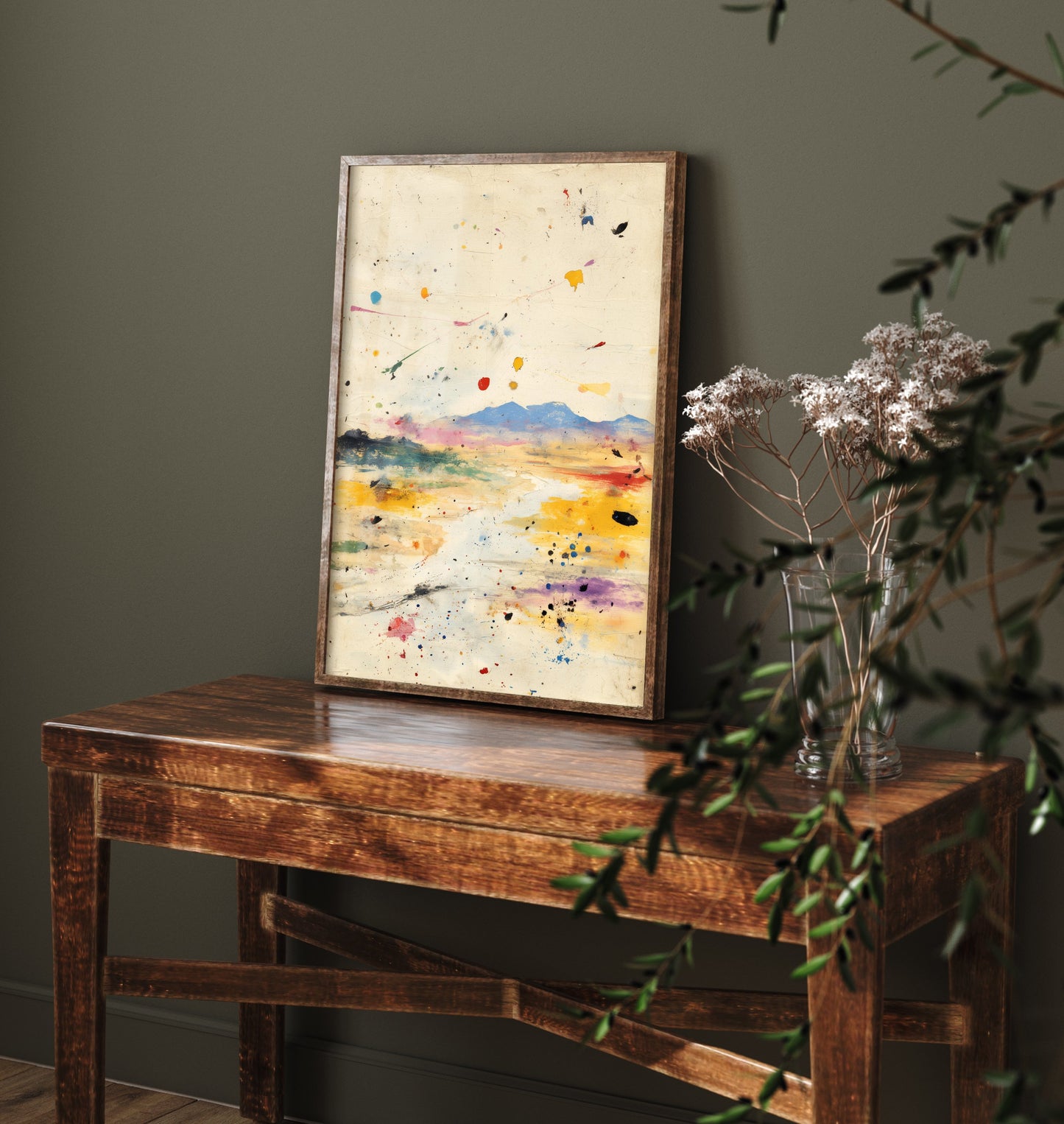 Abstract Landscape Art Print - Textured Mountain Poster - Painterly Splatter Painting - Muted Scenery V1 1/3