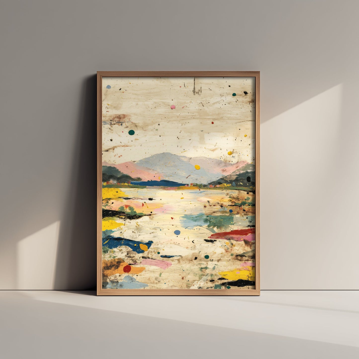 Abstract Landscape Art Print - Textured Hills Poster - Painterly Splatter Painting - Neutral Scenery V1 2/3