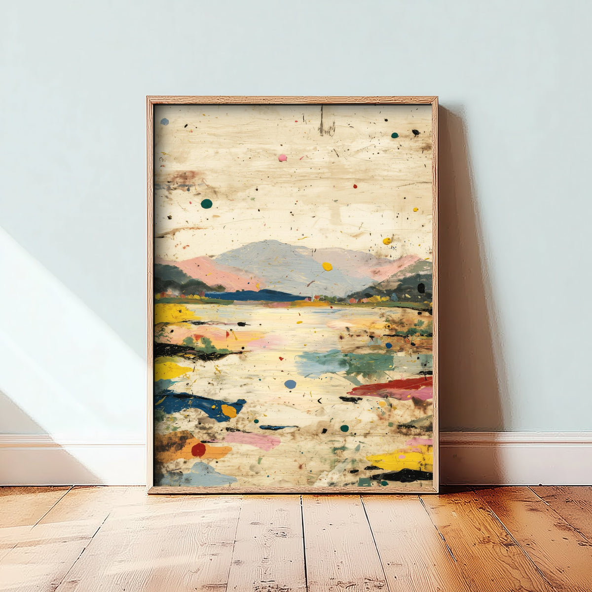 Abstract Landscape Art Print - Textured Hills Poster - Painterly Splatter Painting - Neutral Scenery V1 2/3