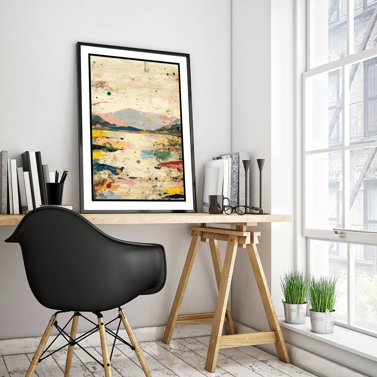 Abstract Landscape Art Print - Textured Hills Poster - Painterly Splatter Painting - Neutral Scenery V1 2/3
