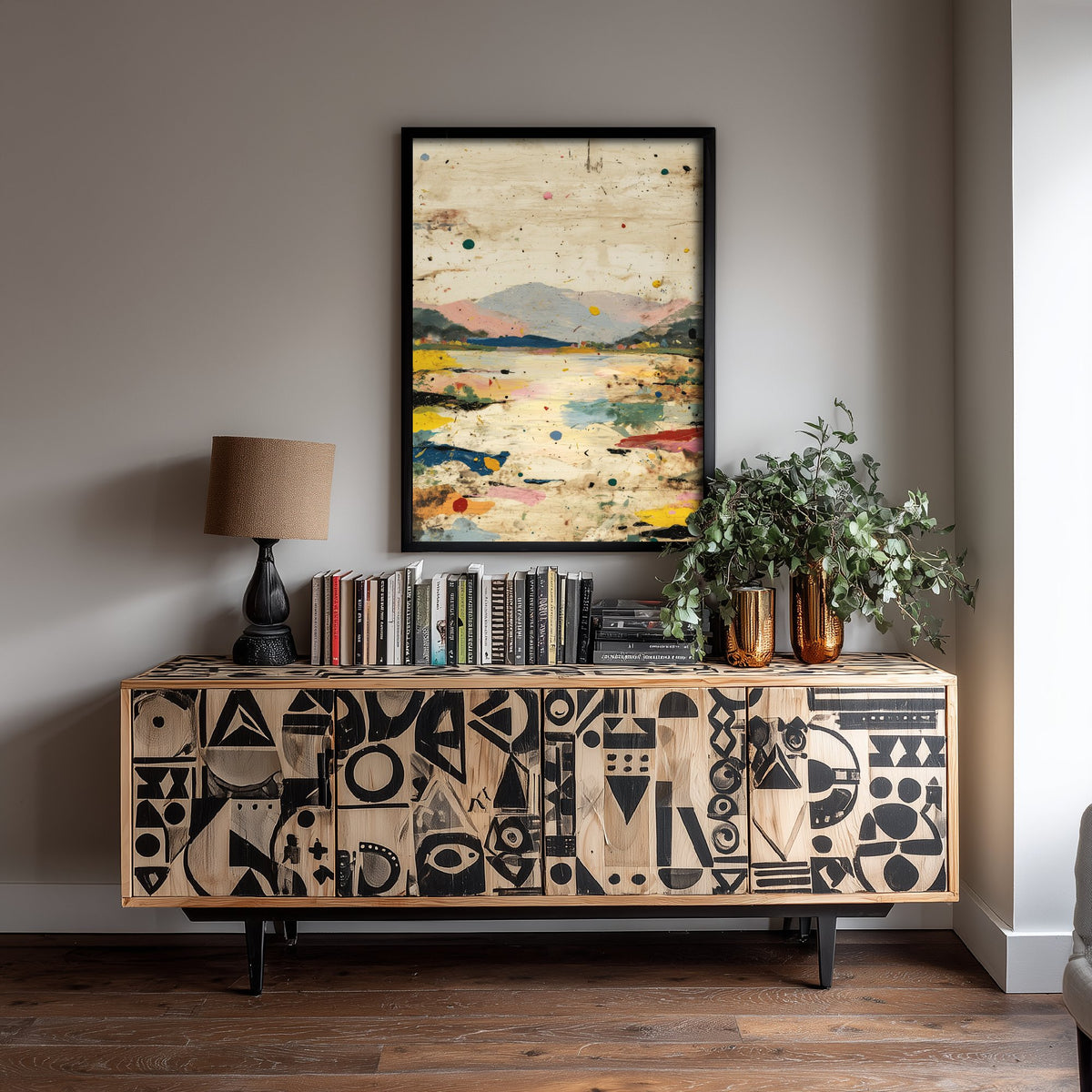 Abstract Landscape Art Print - Textured Hills Poster - Painterly Splatter Painting - Neutral Scenery V1 2/3