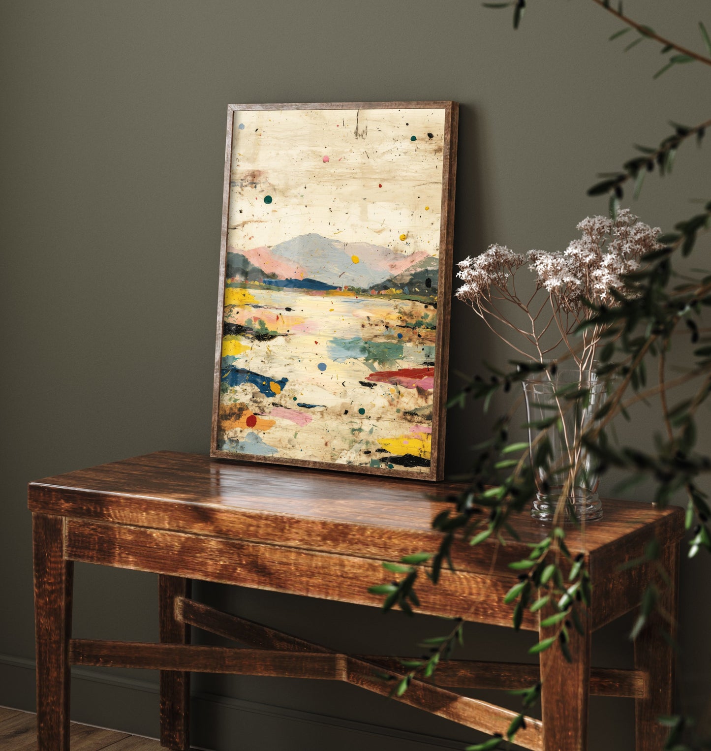 Abstract Landscape Art Print - Textured Hills Poster - Painterly Splatter Painting - Neutral Scenery V1 2/3