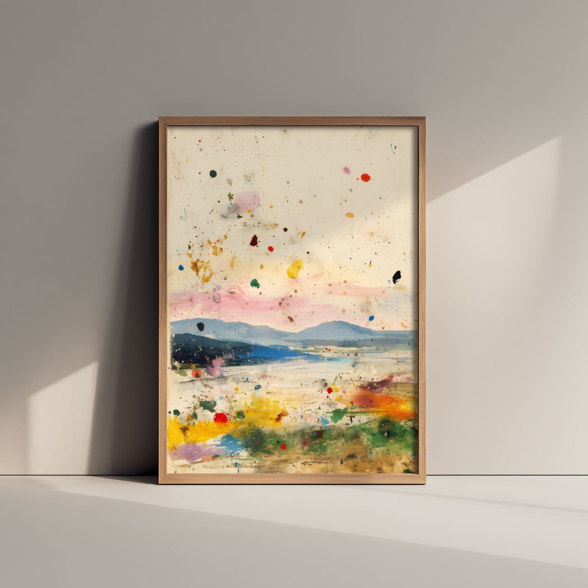 Abstract Landscape Art Print - Textured Mountain Poster - Painterly Splatter Painting - Warm Scenery V1 3/3