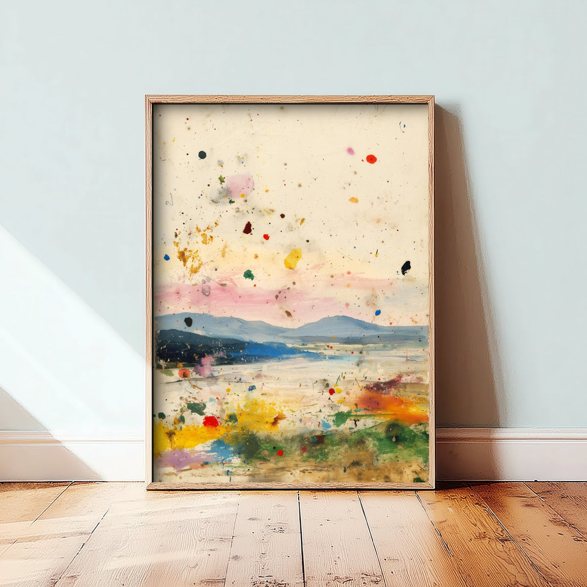 Abstract Landscape Art Print - Textured Mountain Poster - Painterly Splatter Painting - Warm Scenery V1 3/3