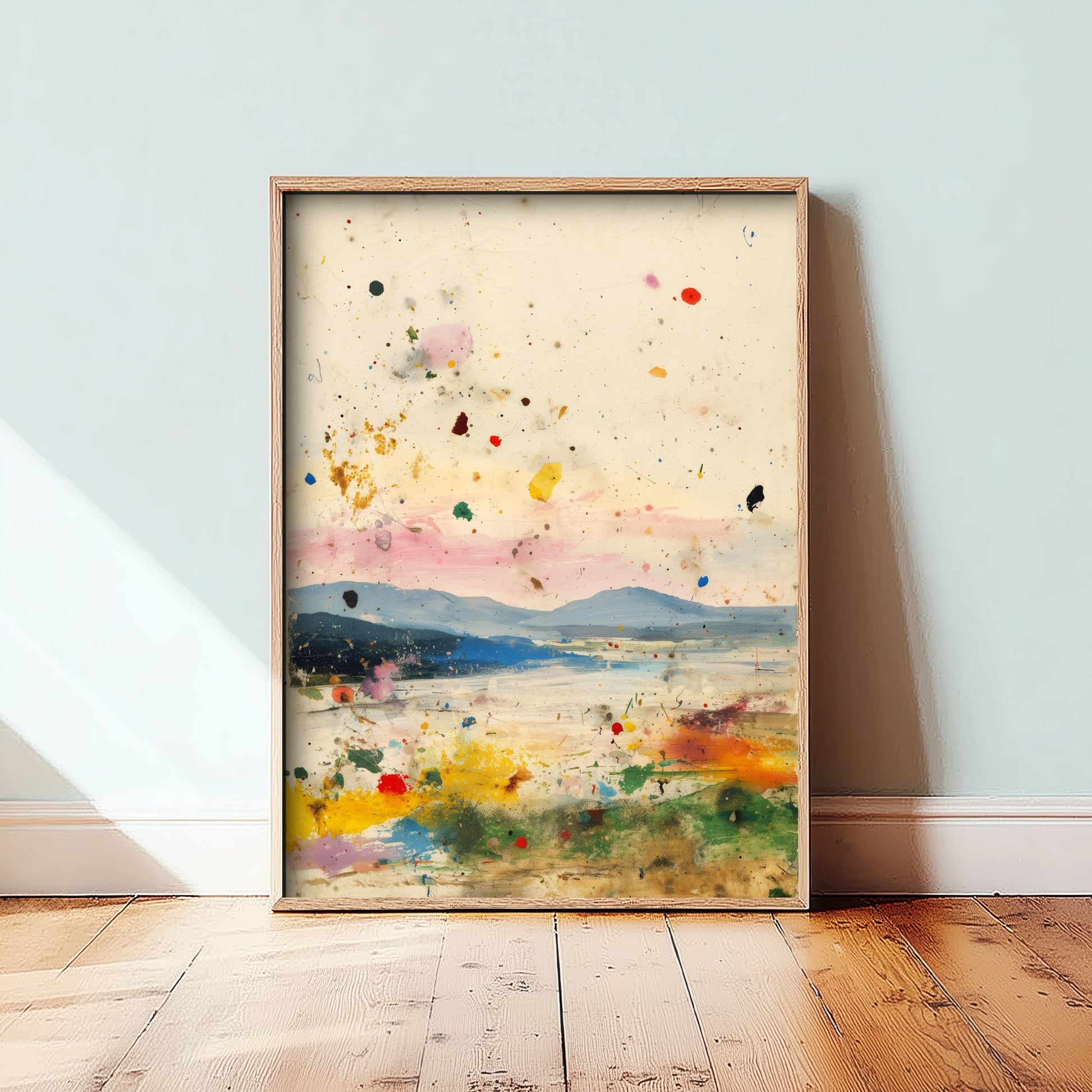Abstract Landscape Art Print - Textured Mountain Poster - Painterly Splatter Painting - Warm Scenery V1 3/3
