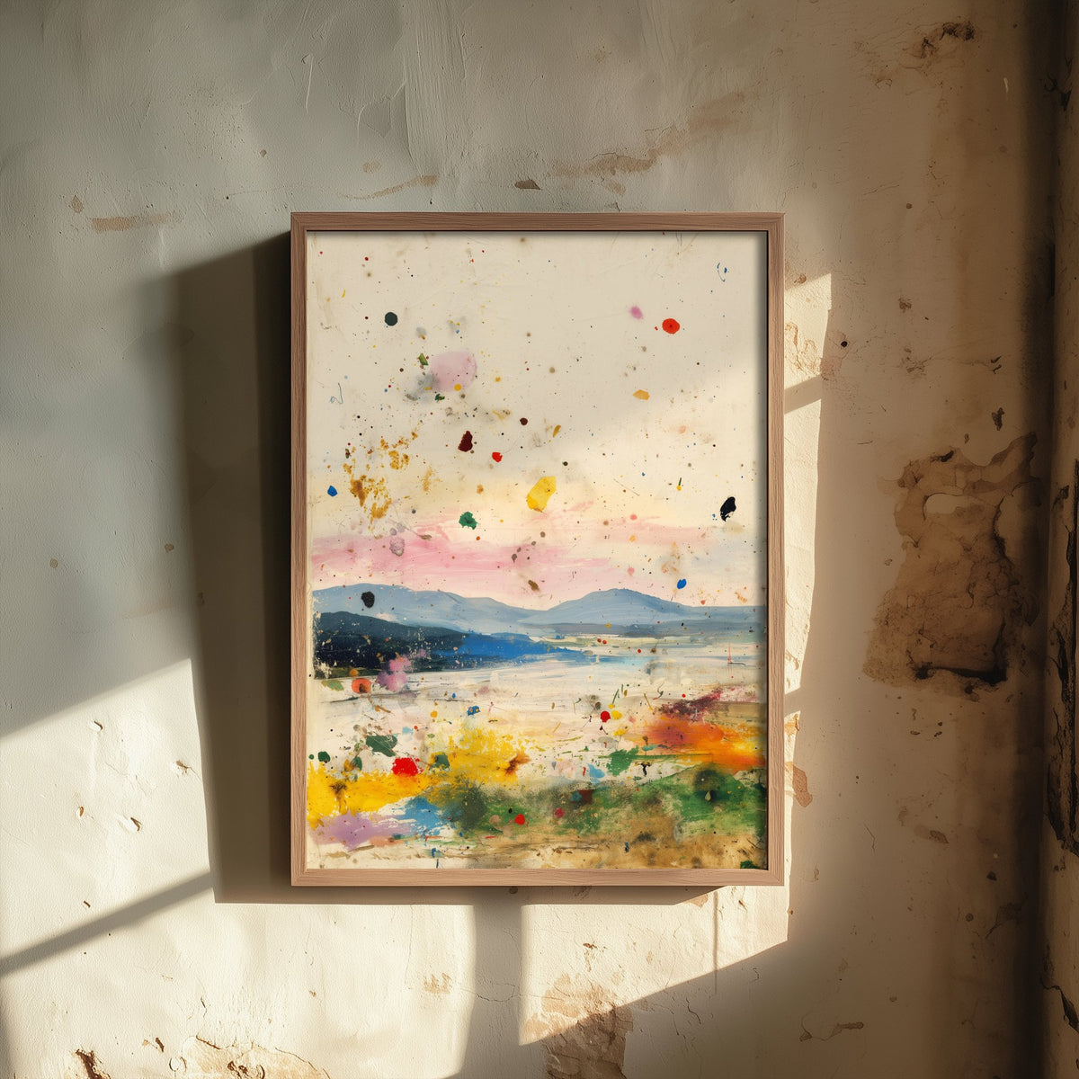 Abstract Landscape Art Print - Textured Mountain Poster - Painterly Splatter Painting - Warm Scenery V1 3/3