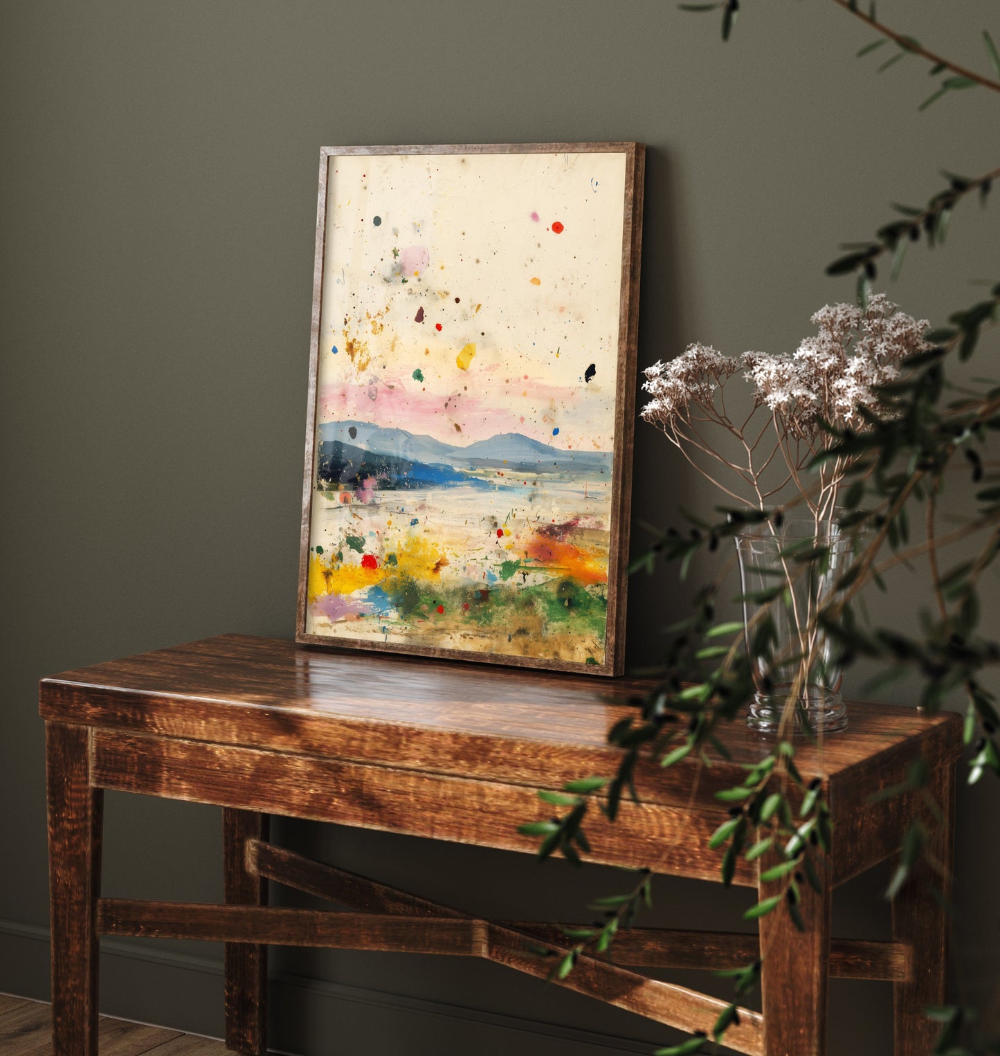 Abstract Landscape Art Print - Textured Mountain Poster - Painterly Splatter Painting - Warm Scenery V1 3/3