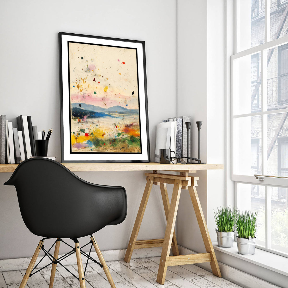 Abstract Landscape Art Print - Textured Mountain Poster - Painterly Splatter Painting - Warm Scenery V1 3/3