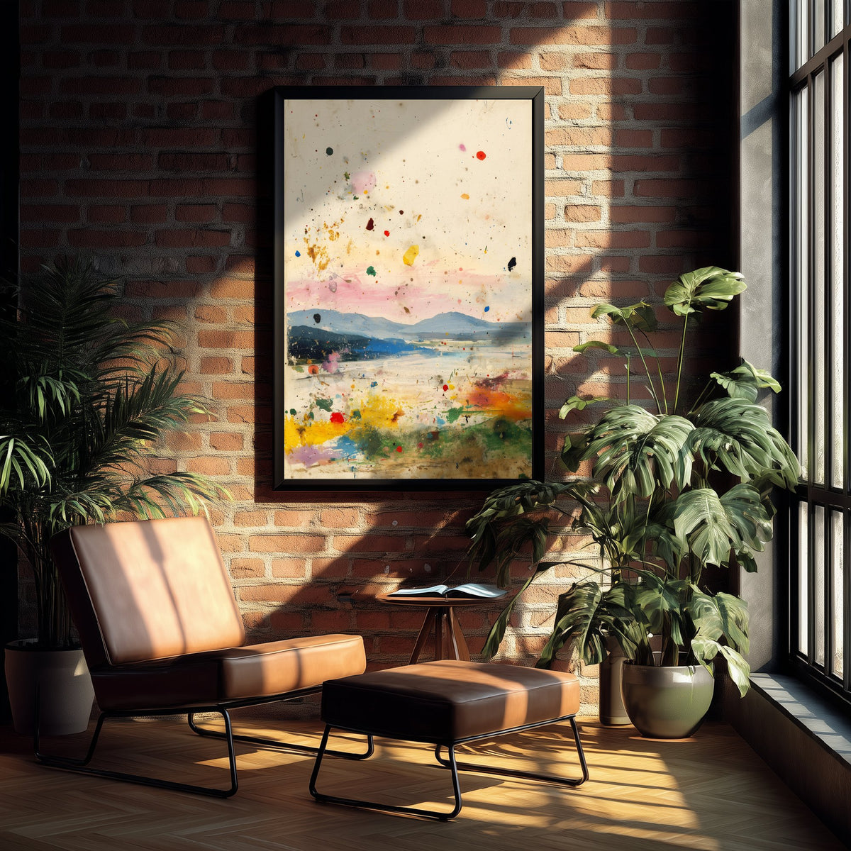 Abstract Landscape Art Print - Textured Mountain Poster - Painterly Splatter Painting - Warm Scenery V1 3/3